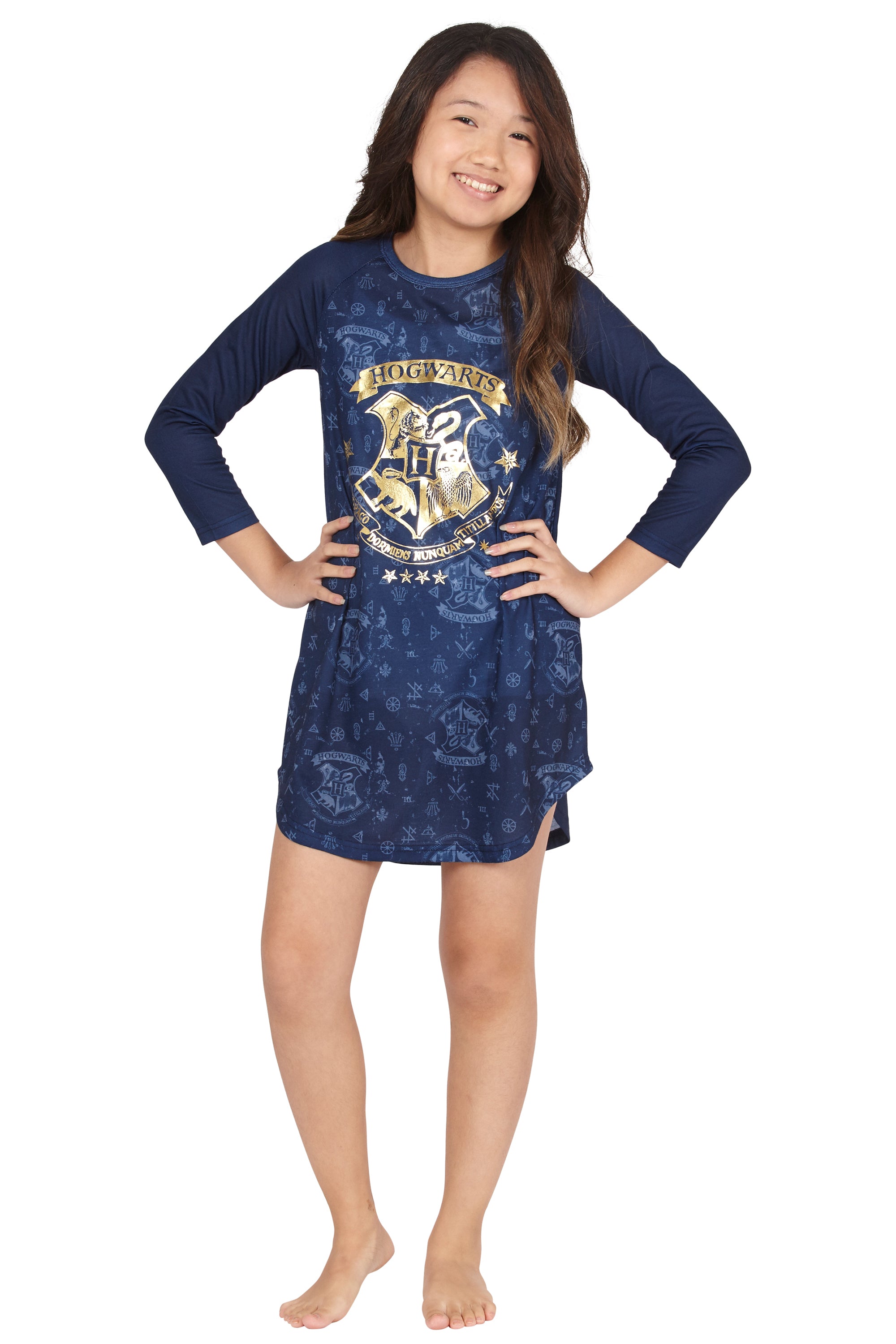 HARRY POTTER Hermione Hogwarts Logo Ravenclaw House Crest Raglan Sleepshirt Pajama Nightgown