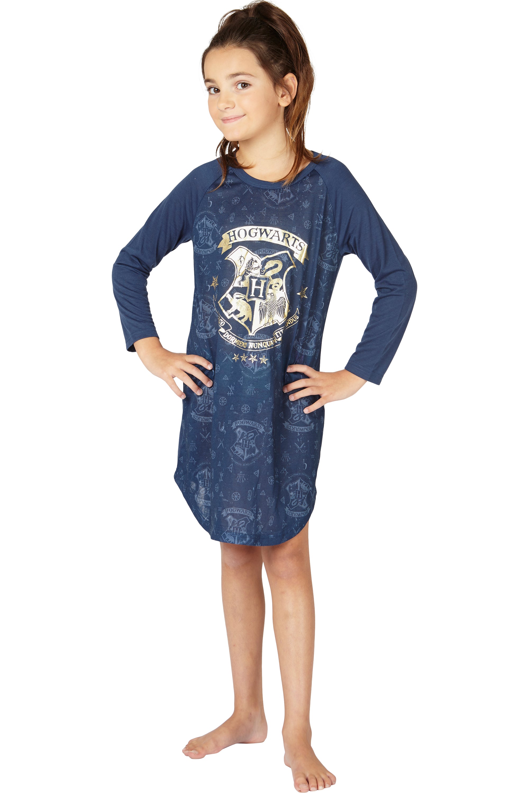 HARRY POTTER Hermione Hogwarts Logo Ravenclaw House Crest Raglan Sleepshirt Pajama Nightgown