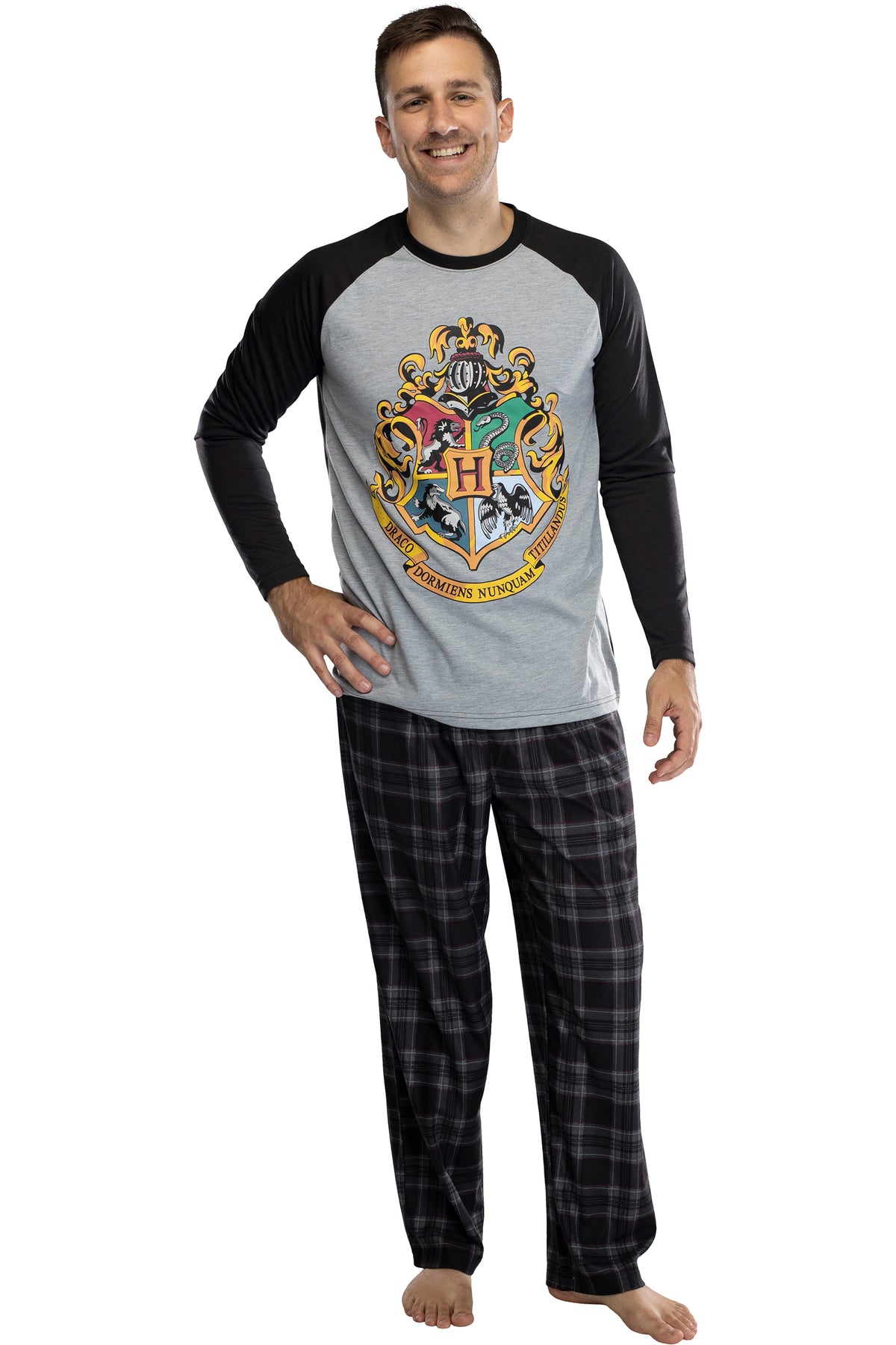 Harry Potter Men's Raglan Shirt And Plaid Pants Pajama Set