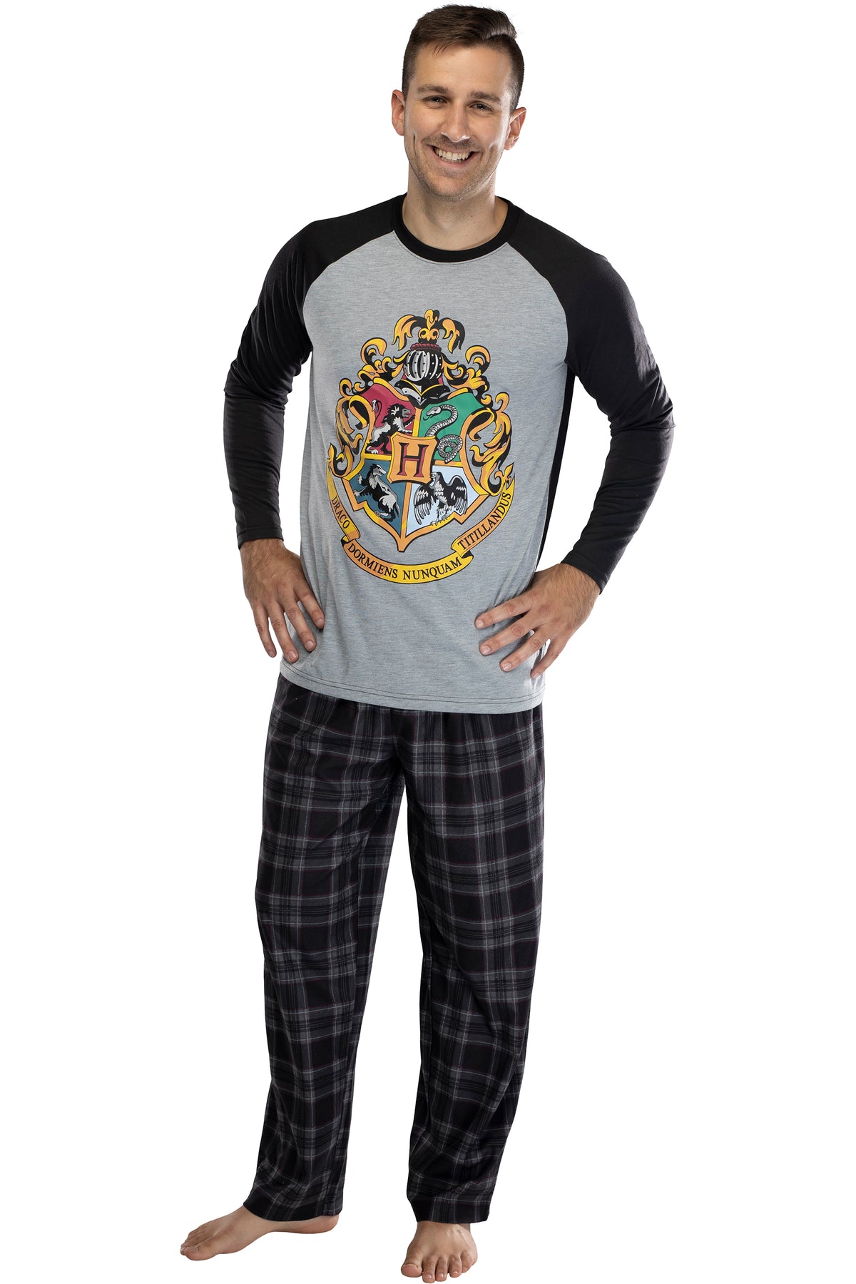 Harry Potter Men's Raglan Shirt And Plaid Pants Pajama Set