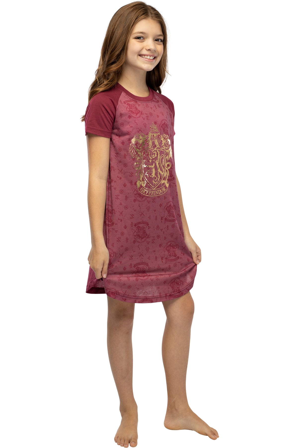 Harry Potter Girls Foil Print Hogwarts Raglan Nightgown