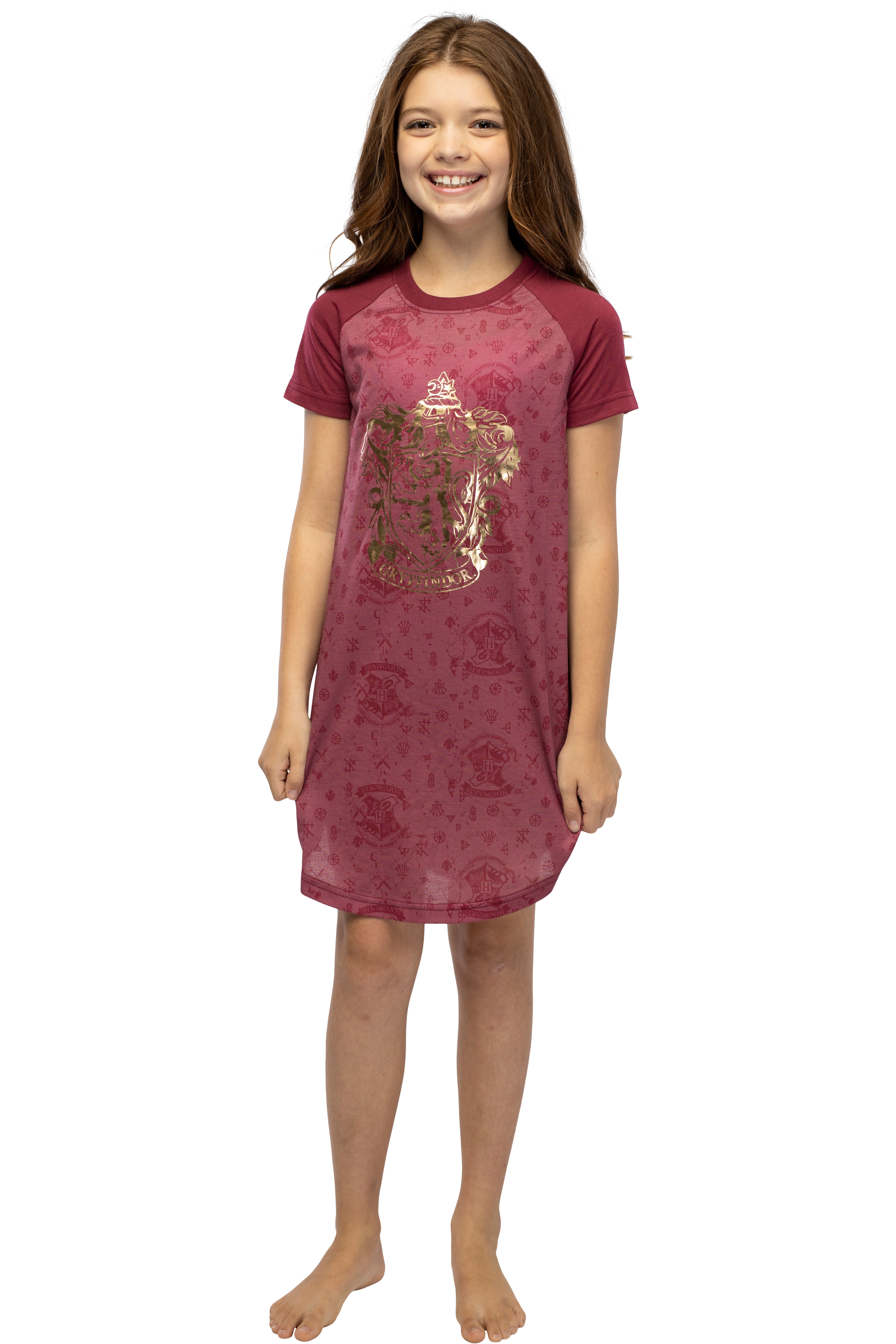 Harry Potter Girls Foil Print Hogwarts Raglan Nightgown