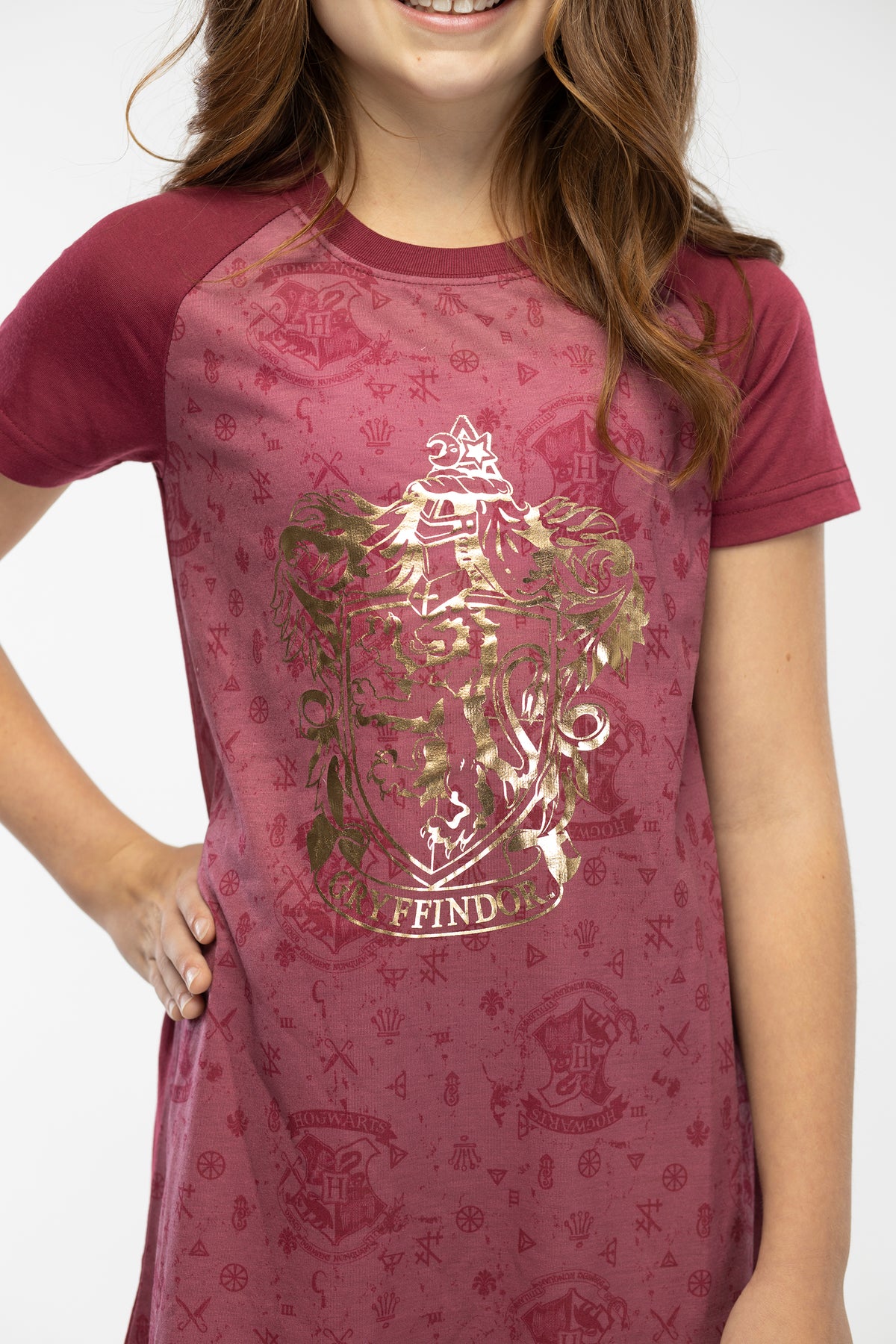 Harry Potter Girls Foil Print Hogwarts Raglan Nightgown