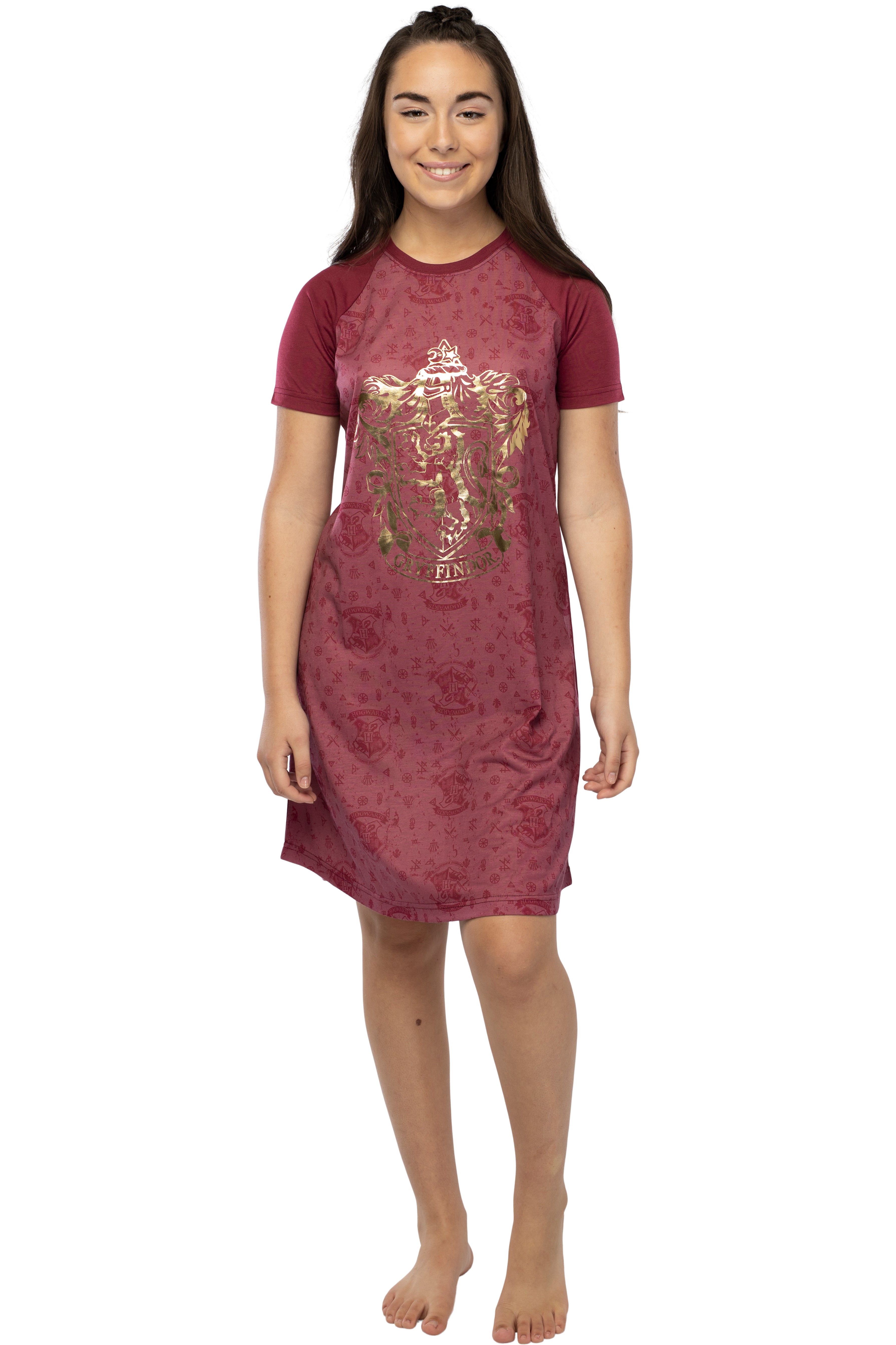 Harry Potter Women's Foil Print Hogwarts House Raglan Nightgown