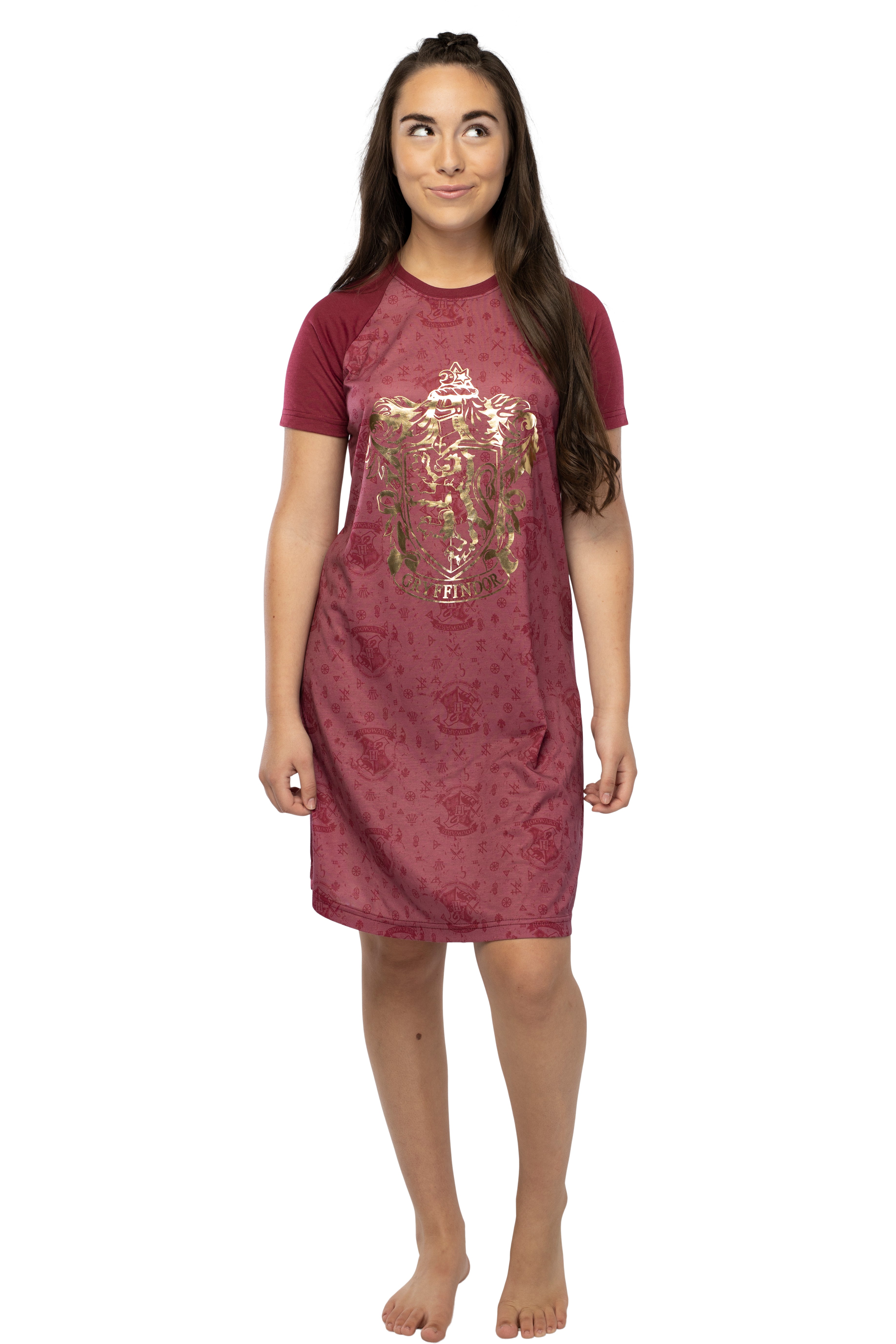 Harry Potter Women's Foil Print Hogwarts House Raglan Nightgown