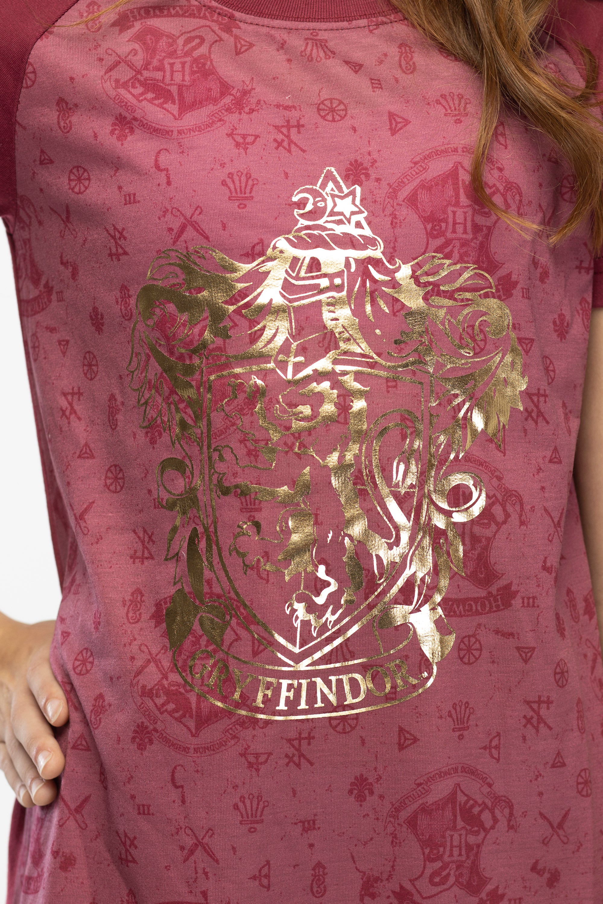 Harry Potter Women's Foil Print Hogwarts House Raglan Nightgown