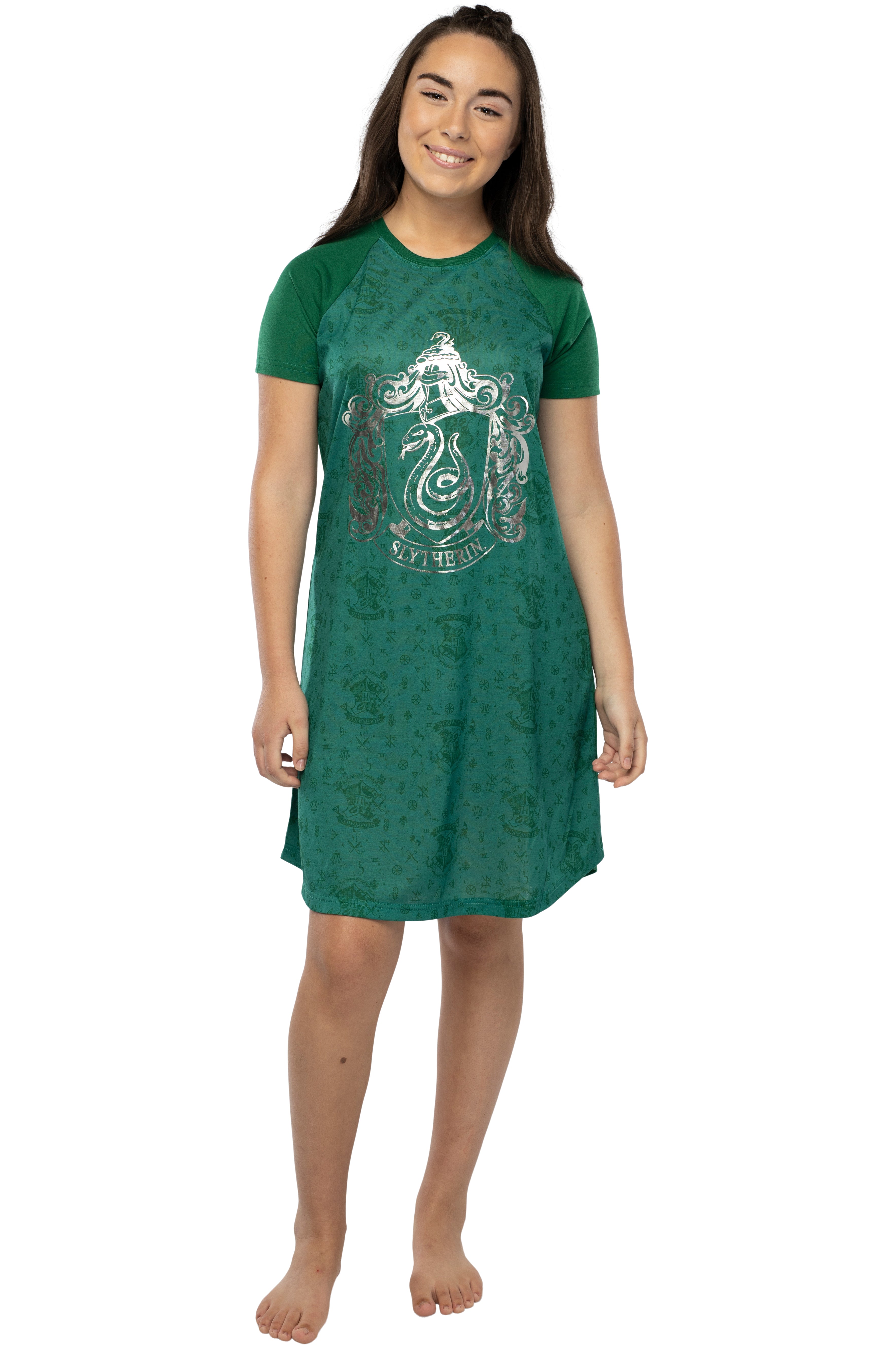 Harry Potter Women's Foil Print Hogwarts House Raglan Nightgown