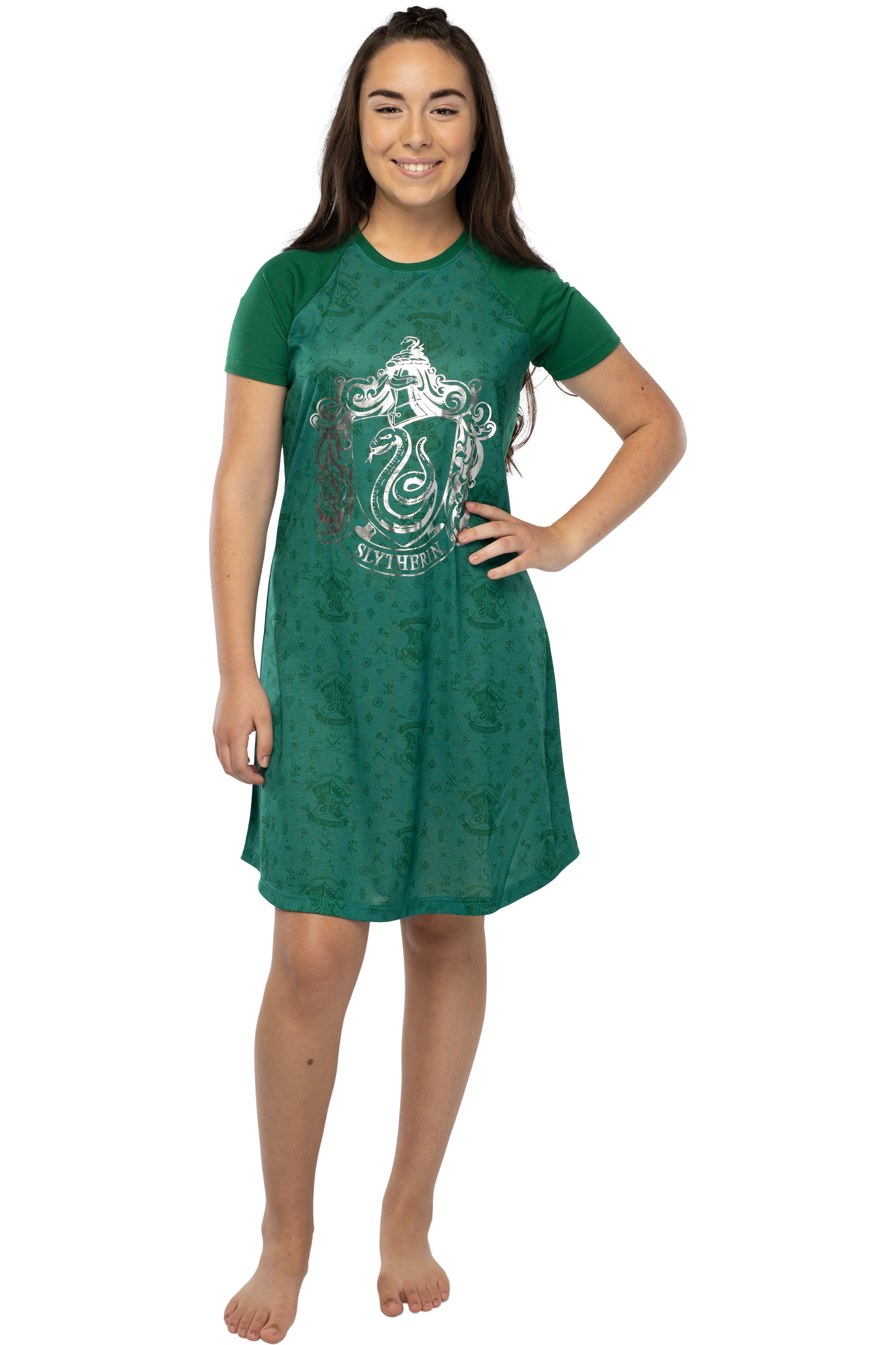 Harry Potter Women's Foil Print Hogwarts House Raglan Nightgown