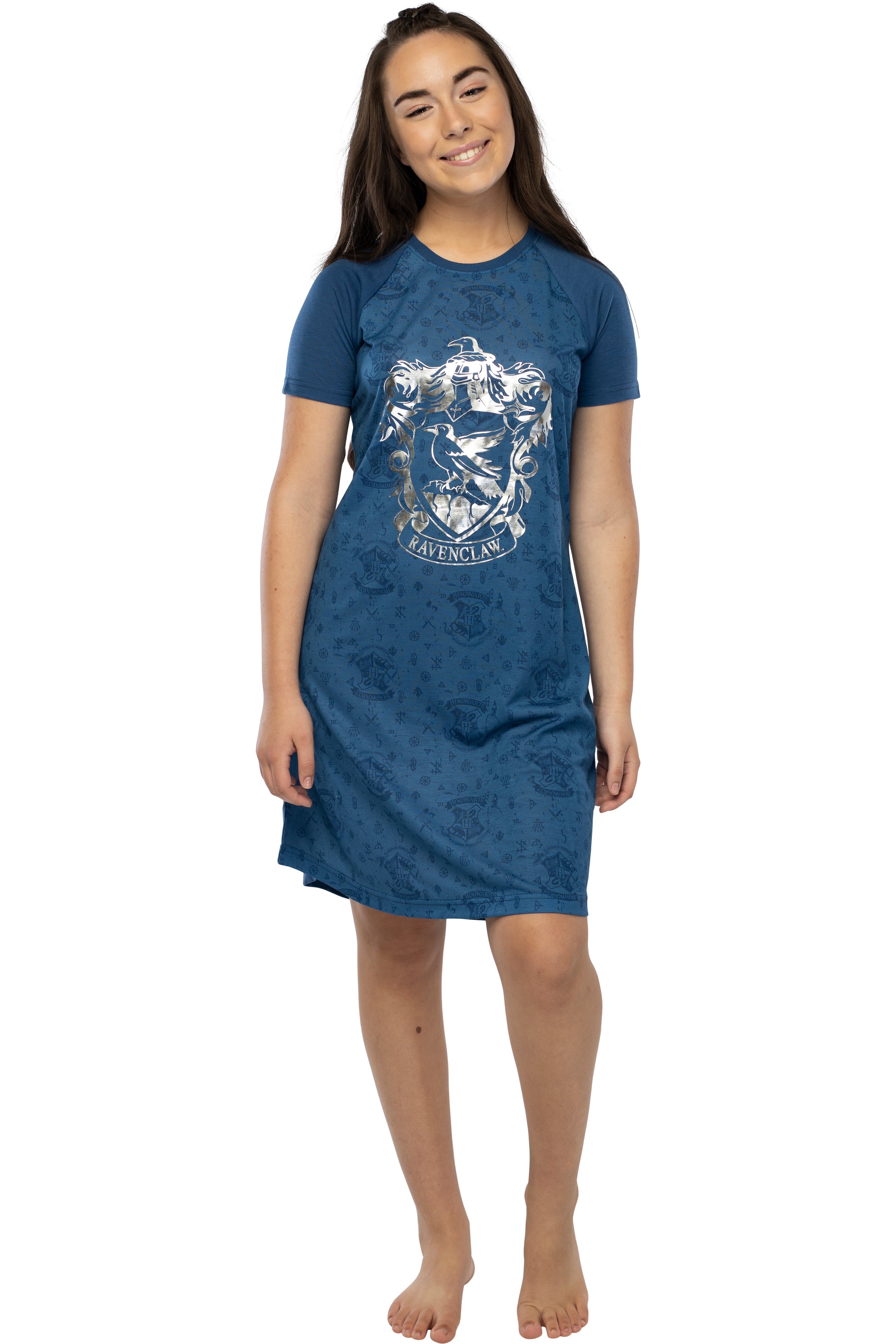 Harry Potter Women's Foil Print Hogwarts House Raglan Nightgown