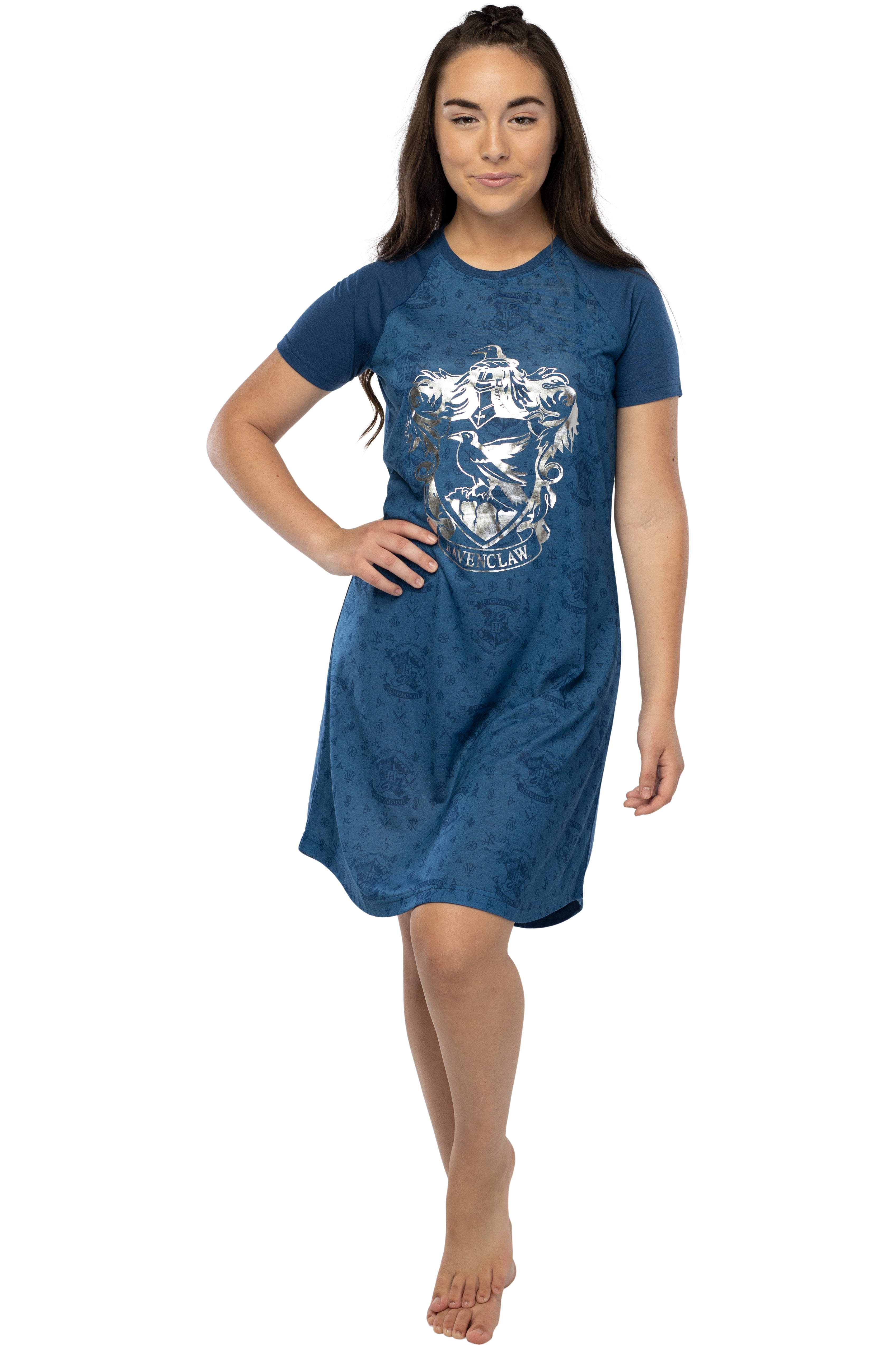 Harry Potter Women's Foil Print Hogwarts House Raglan Nightgown