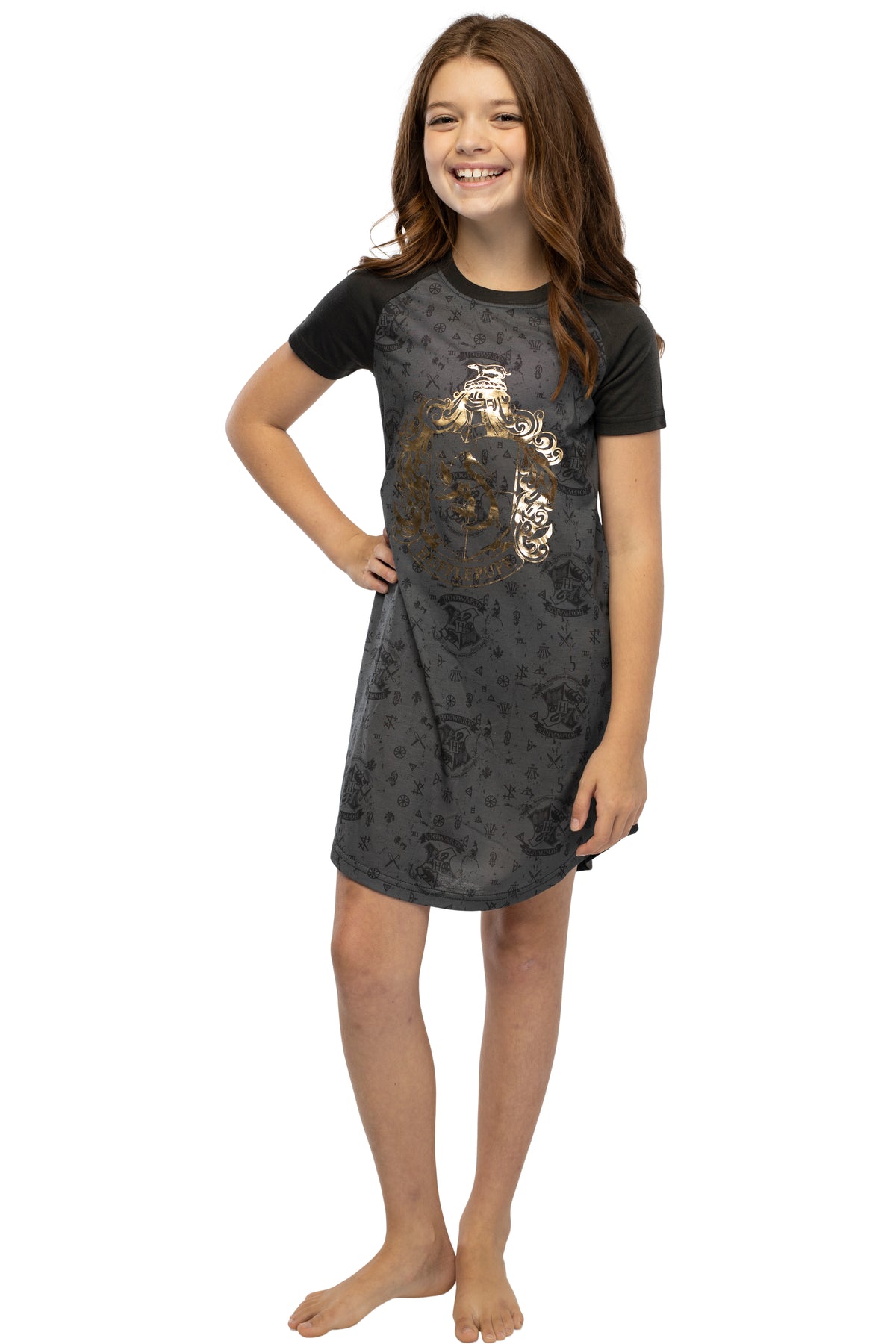 Harry Potter Girls Foil Print Hogwarts Raglan Nightgown