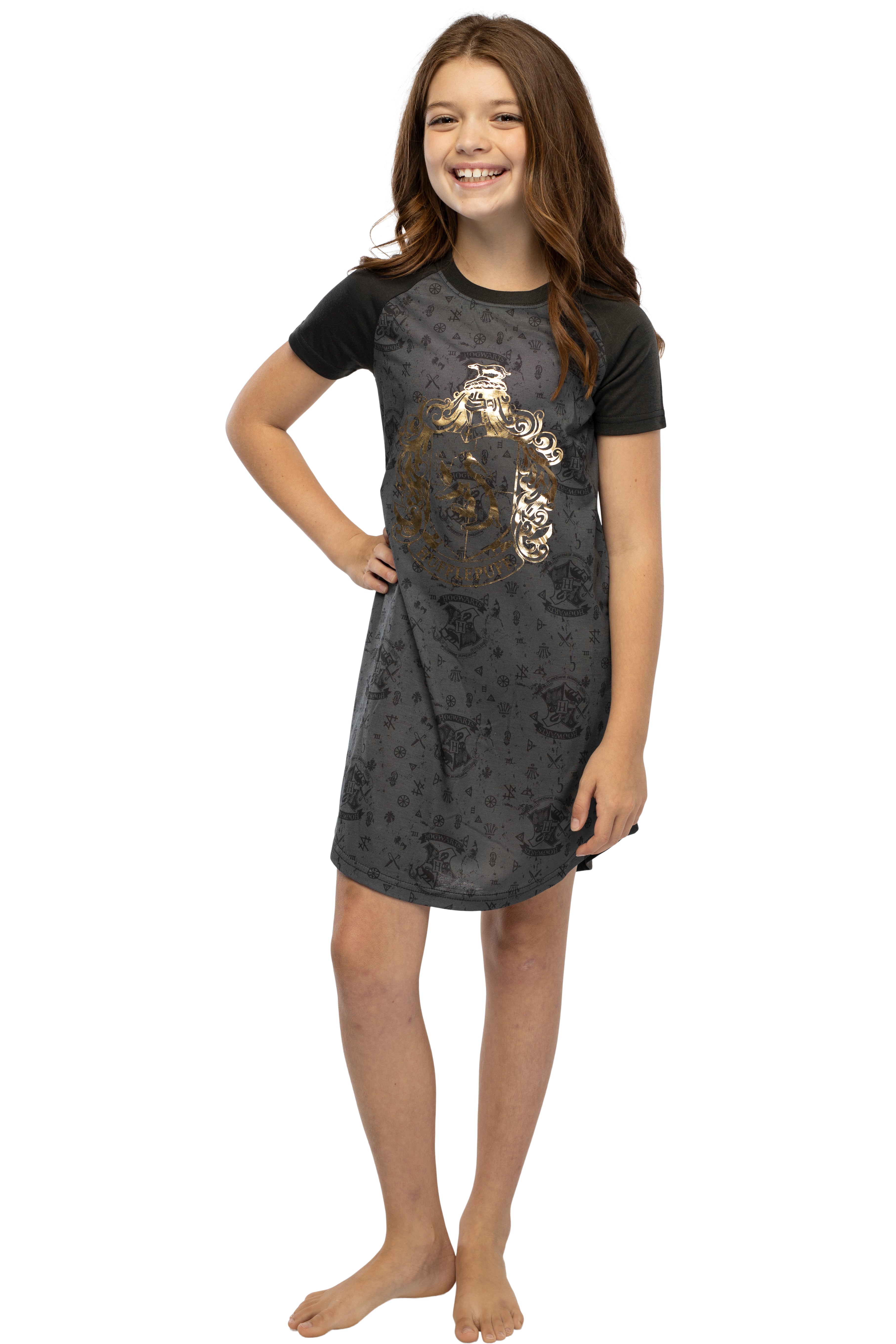 Harry Potter Girls Foil Print Hogwarts Raglan Nightgown