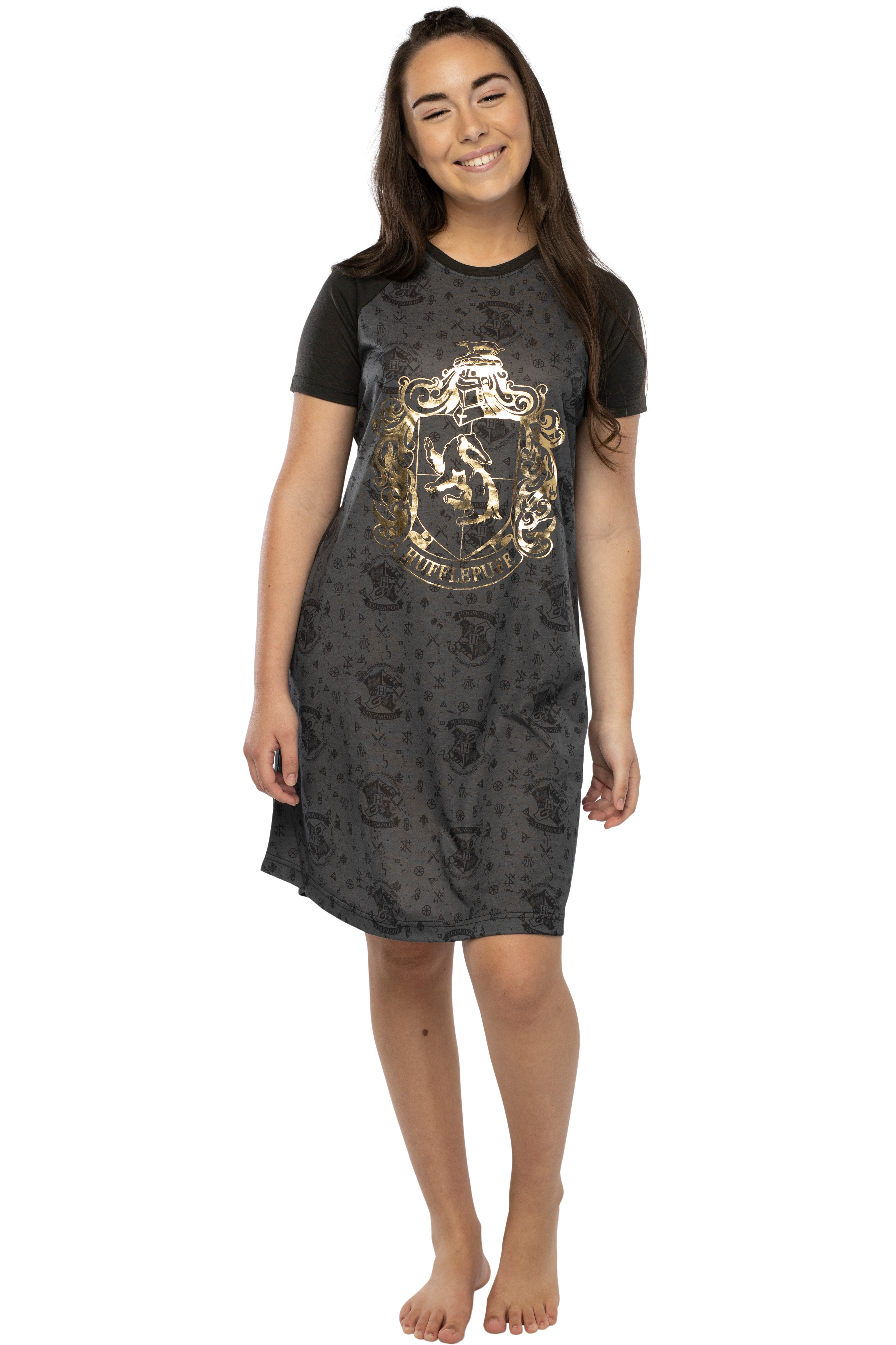 Harry Potter Women's Foil Print Hogwarts House Raglan Nightgown