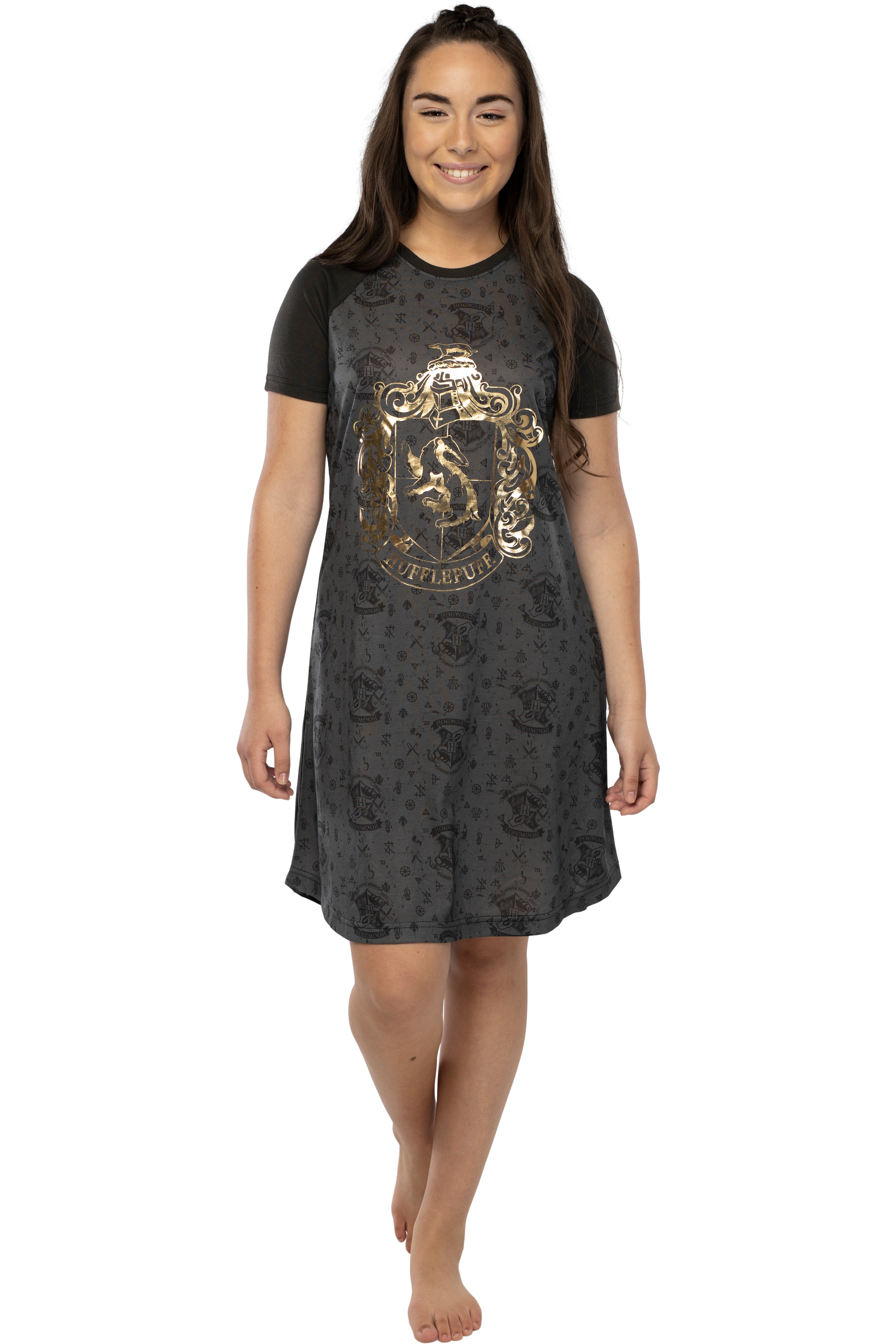 Harry Potter Women's Foil Print Hogwarts House Raglan Nightgown