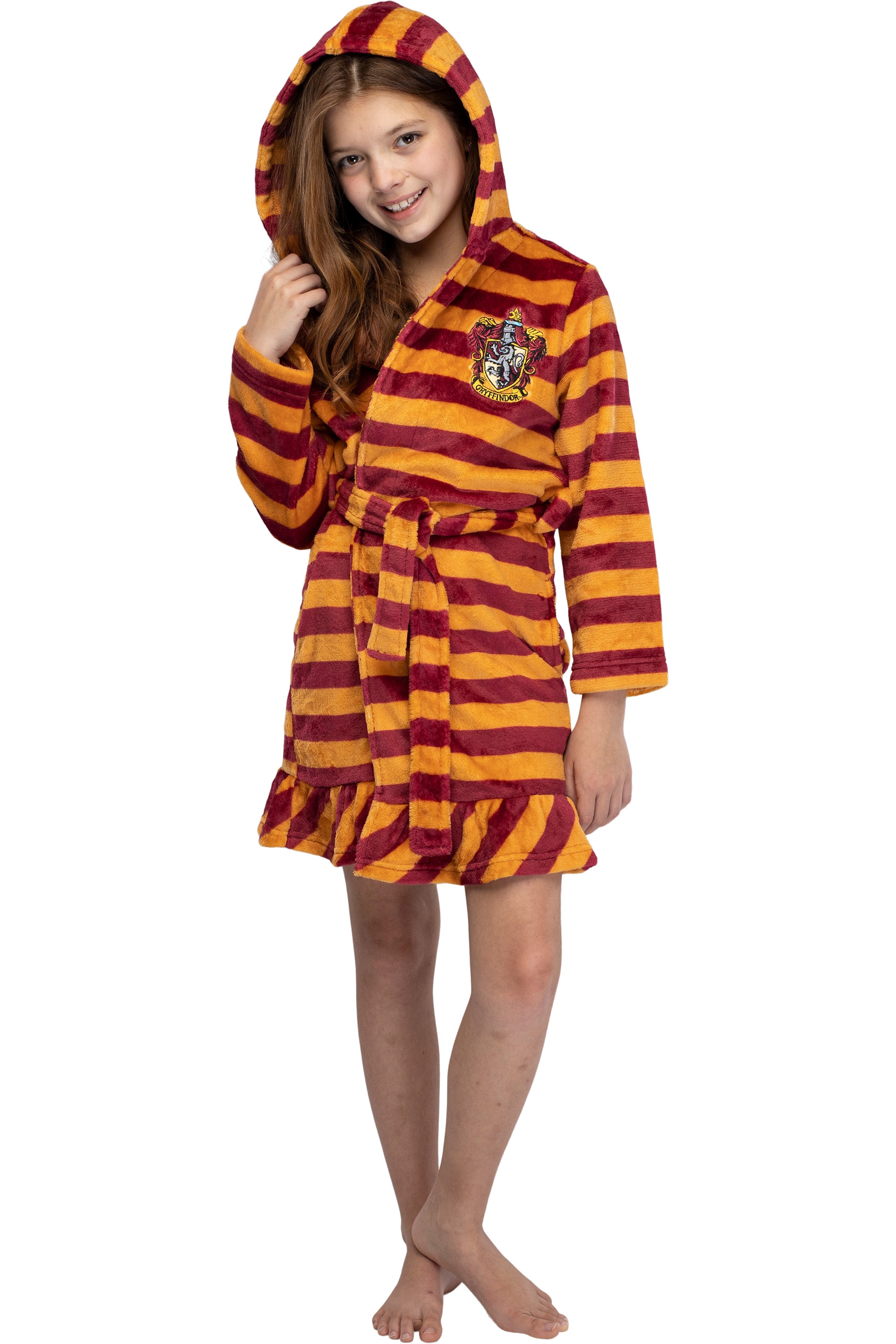 Harry Potter Girls' Striped Ruffle Plush Fleece Robe