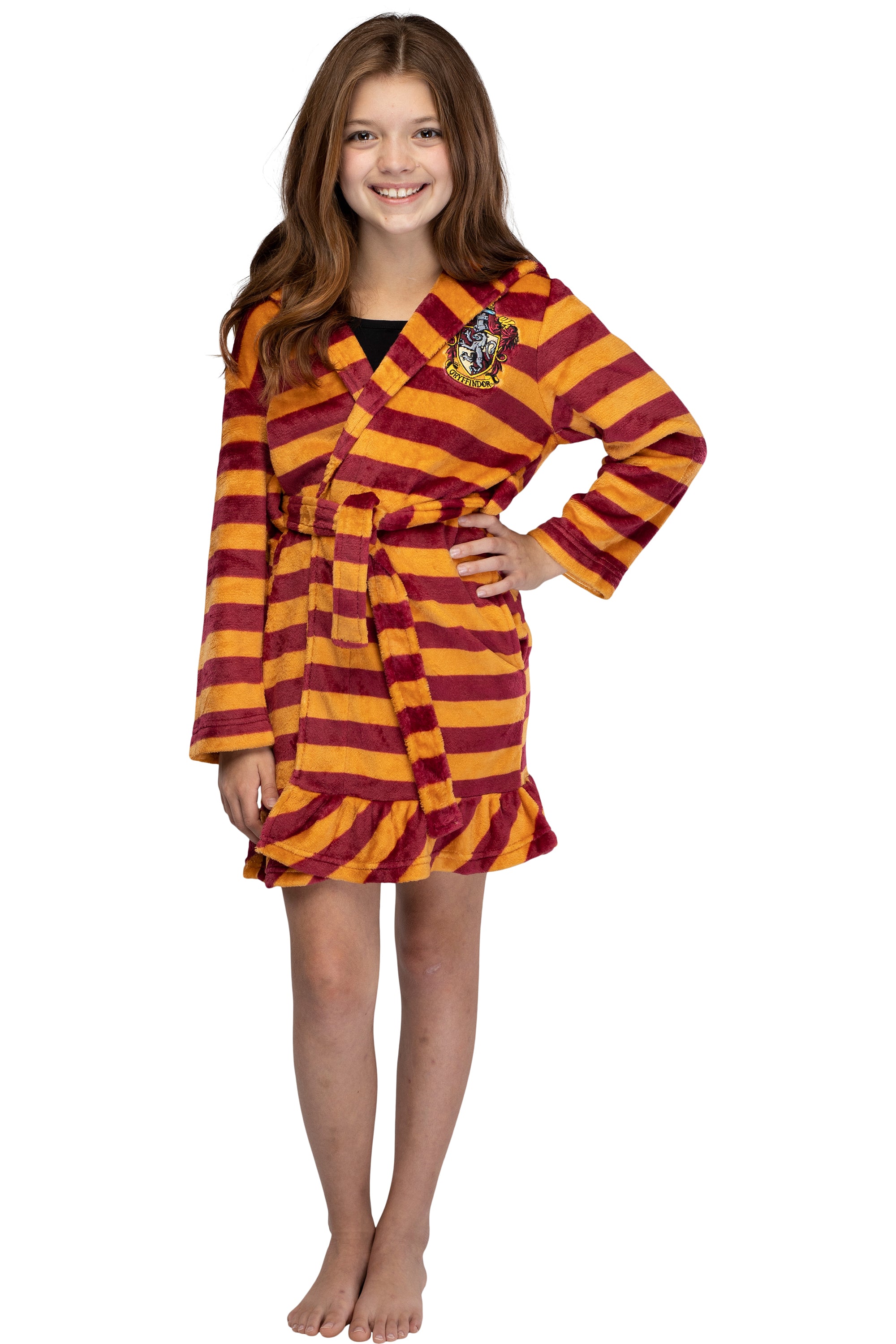 Harry Potter Girls' Striped Ruffle Plush Fleece Robe