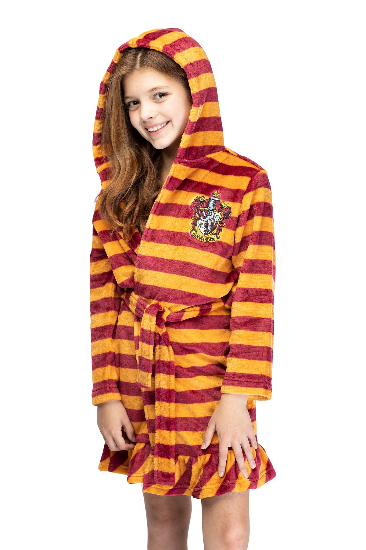 Harry Potter Girls' Striped Ruffle Plush Fleece Robe