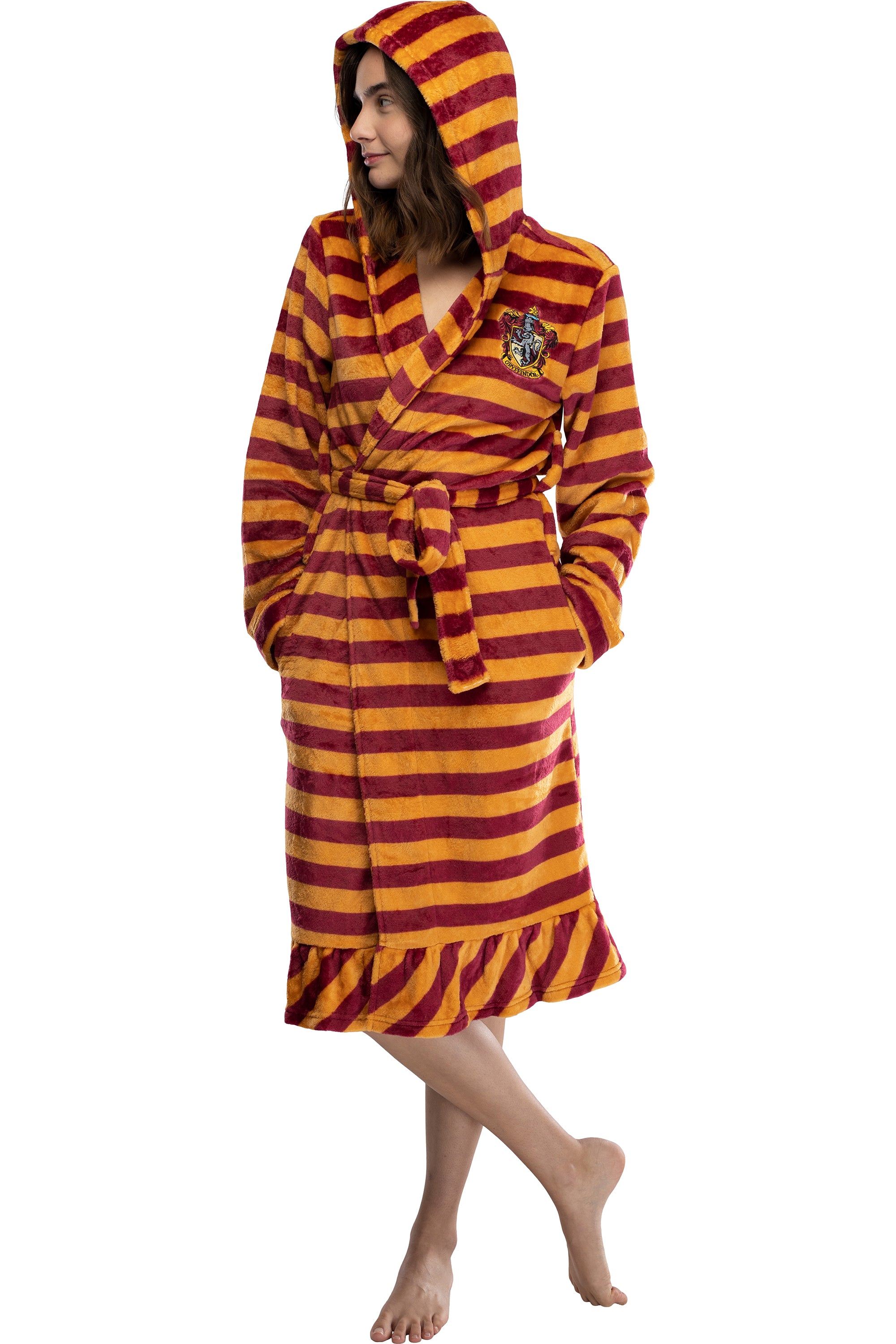 Harry Potter Juniors' Striped Hooded Plush Fleece Robe Pajama