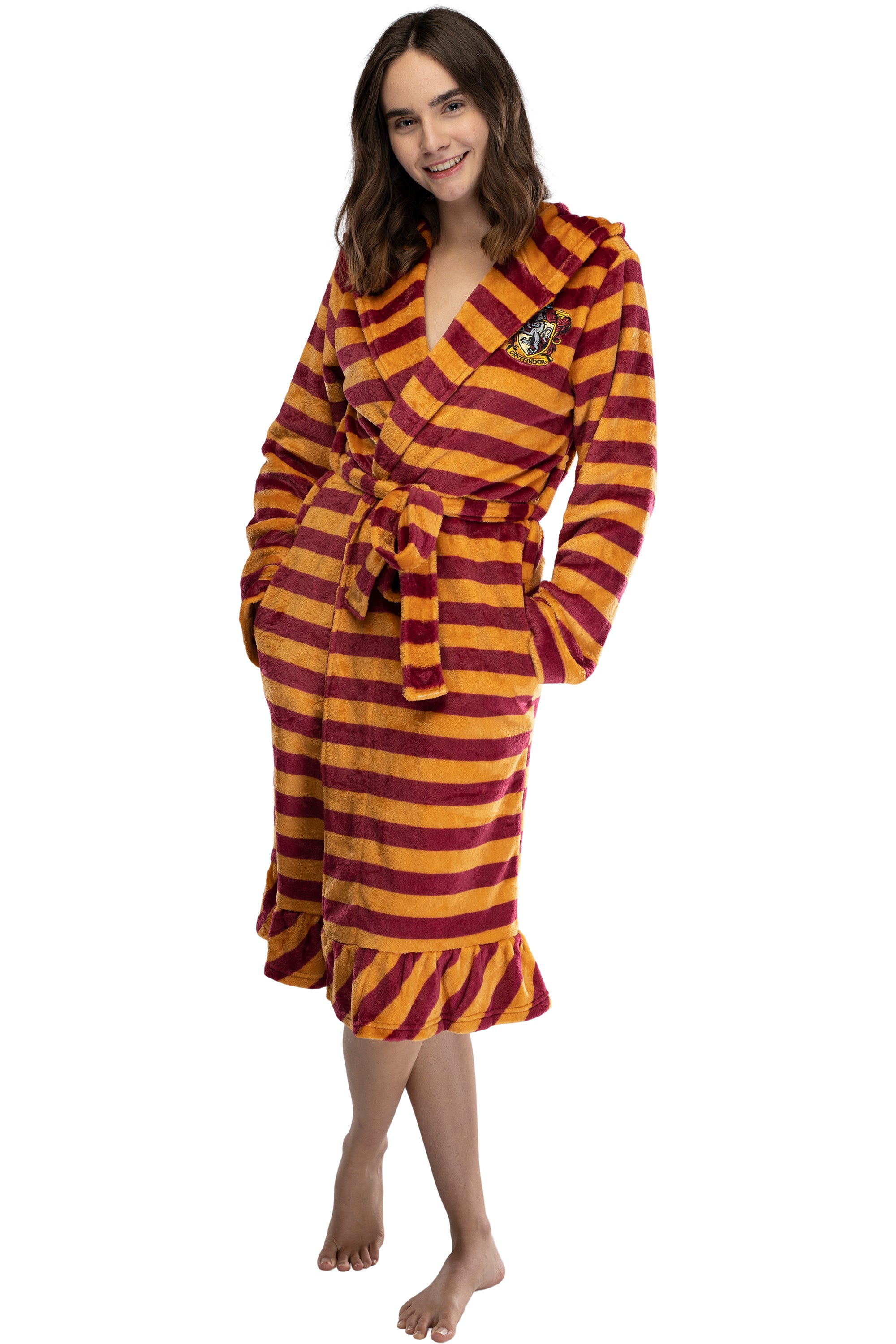 Harry Potter Juniors' Striped Hooded Plush Fleece Robe Pajama