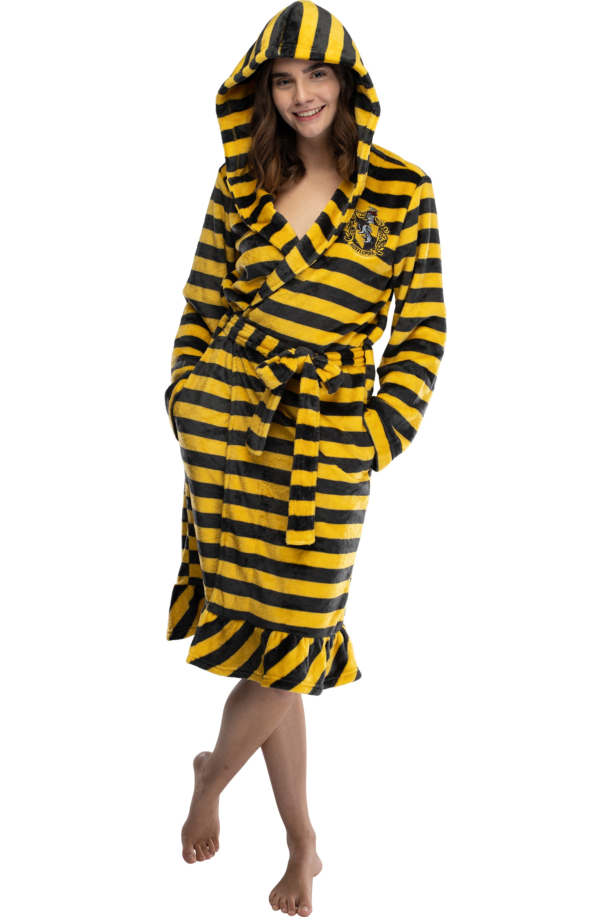 Harry Potter Juniors' Striped Hooded Plush Fleece Robe Pajama