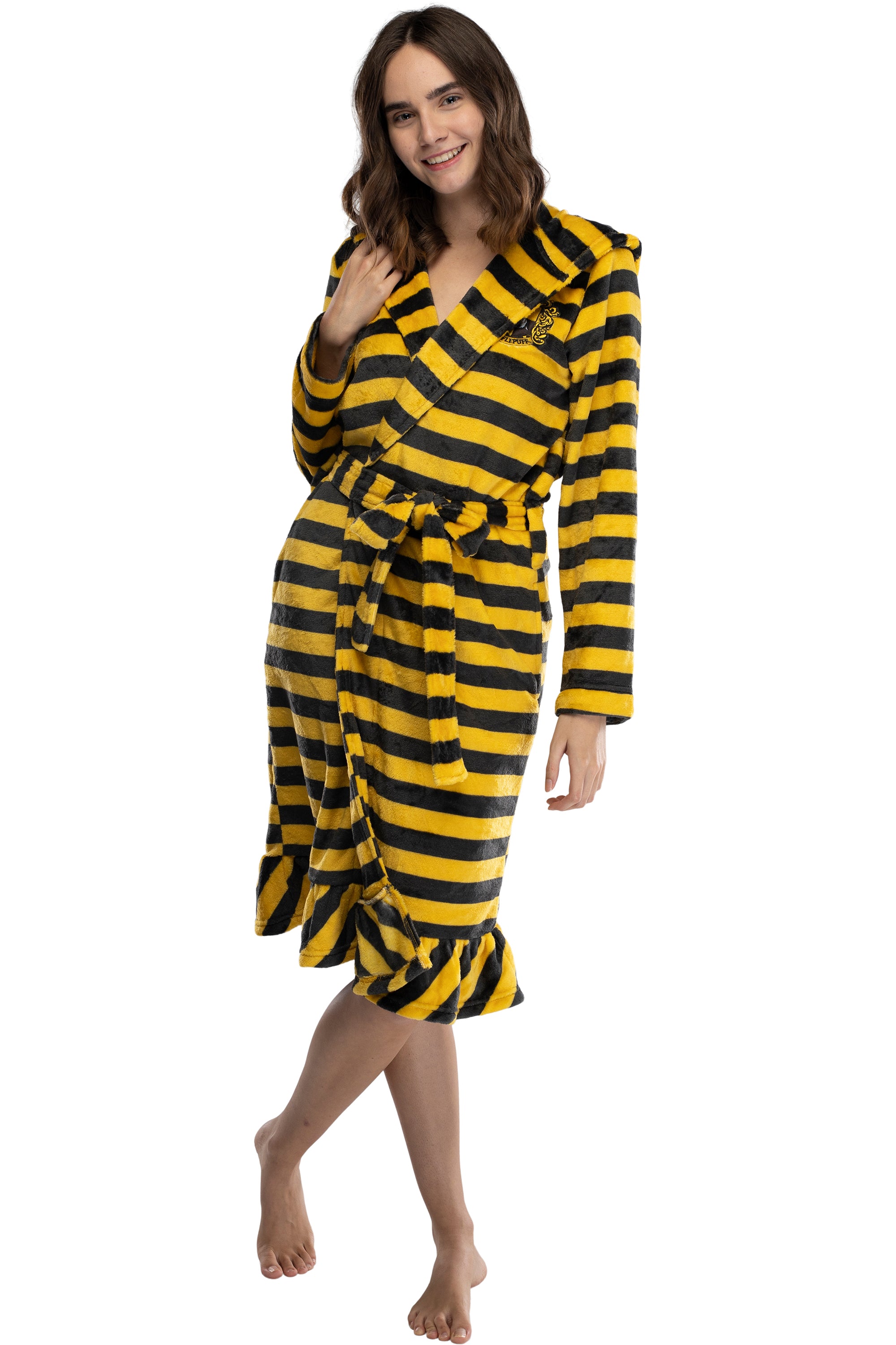 Harry Potter Juniors' Striped Hooded Plush Fleece Robe Pajama