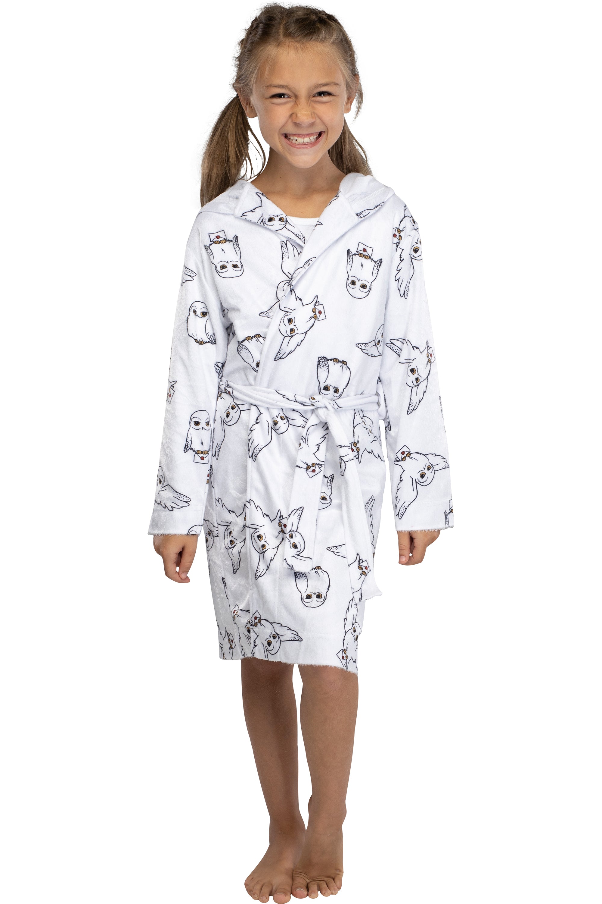 Harry Potter Girls' Hedwig Owl Hogwarts Bathrobe Fleece Robe Coverup