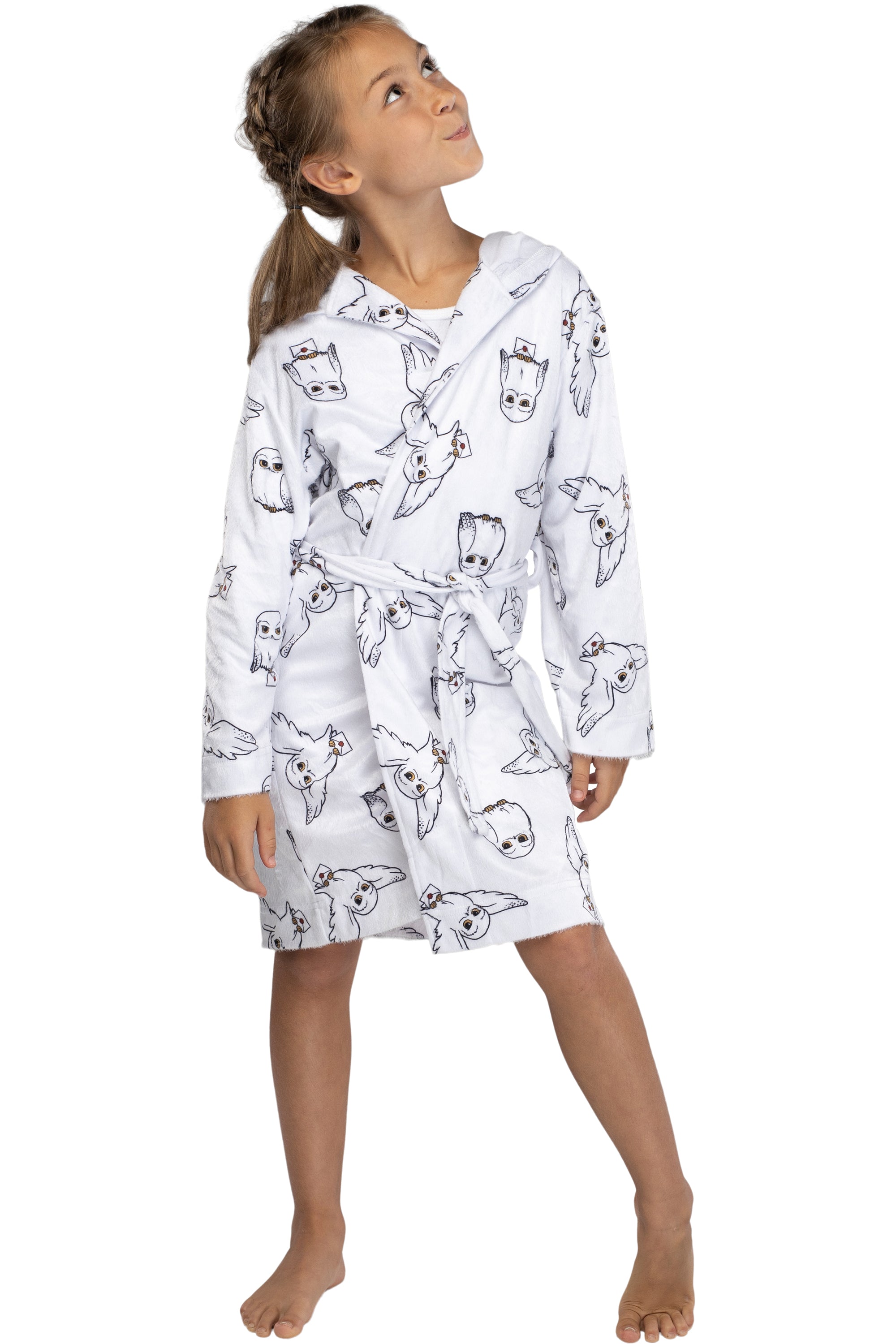 Harry Potter Girls' Hedwig Owl Hogwarts Bathrobe Fleece Robe Coverup
