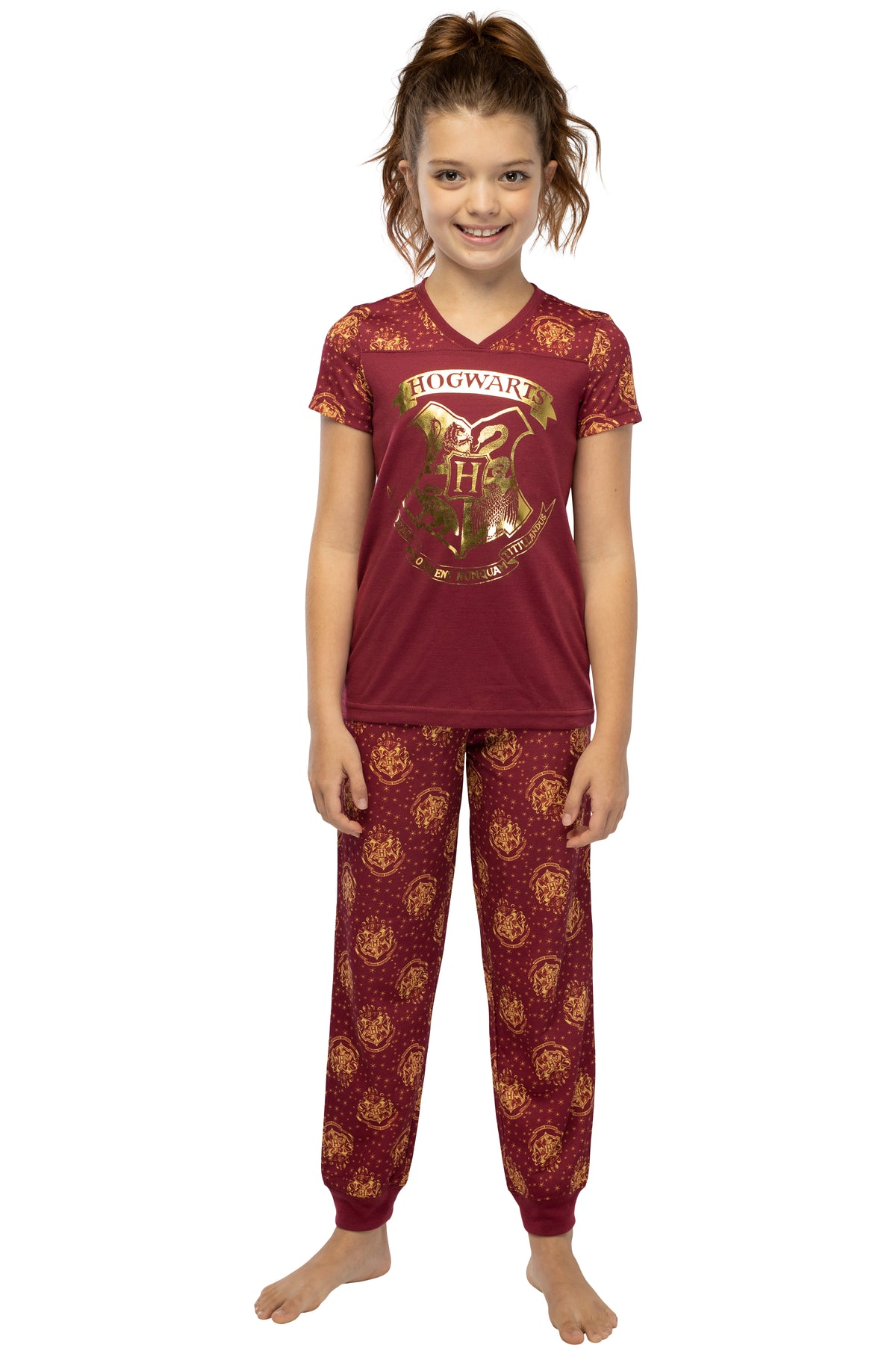 Harry Potter Girls' Hogwarts Gold Foil Jogger Lounge 2PC Pajama Set