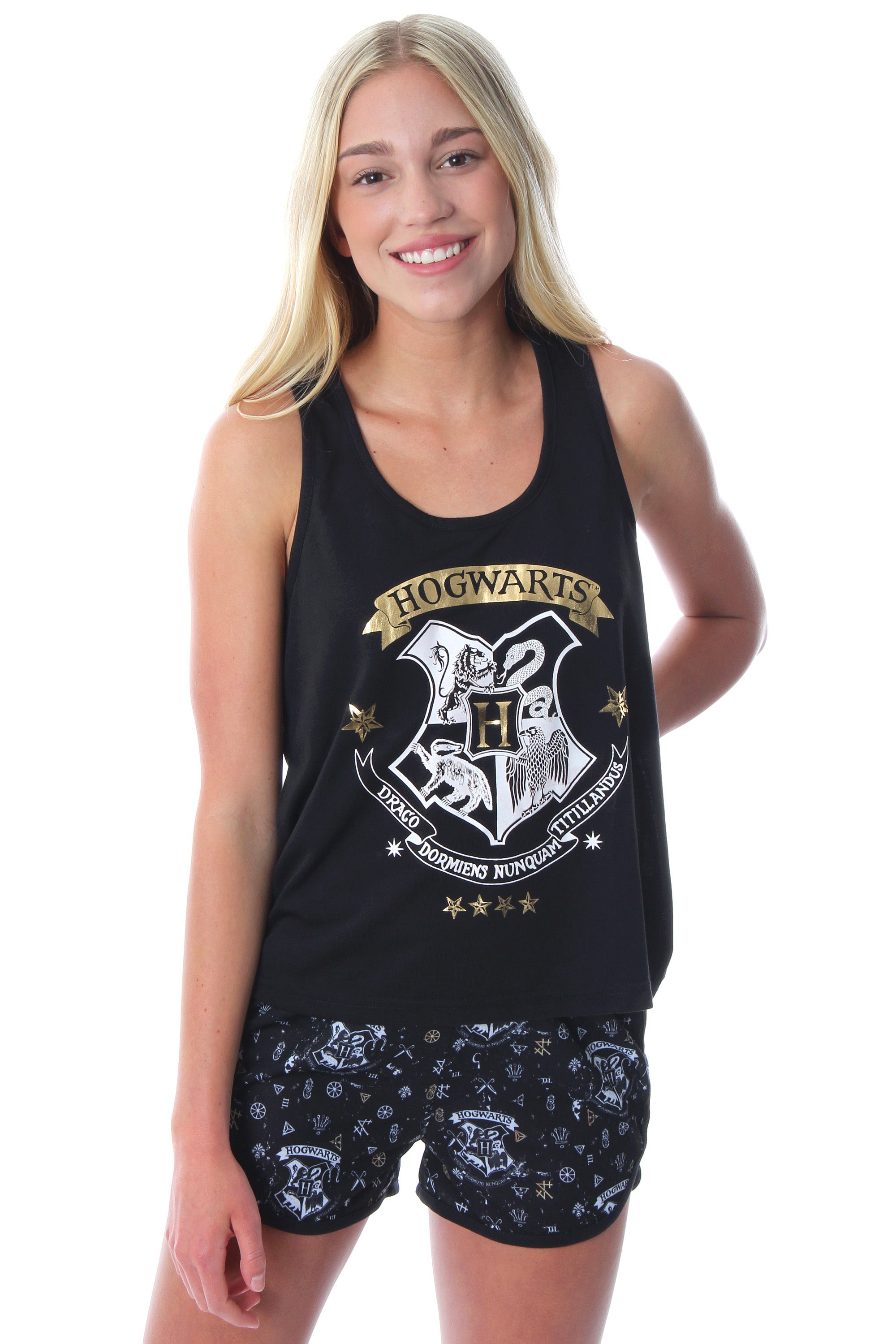 Harry Potter Women's Hogwarts House Crest Racerback Tank and Shorts Pajama Lounge Set