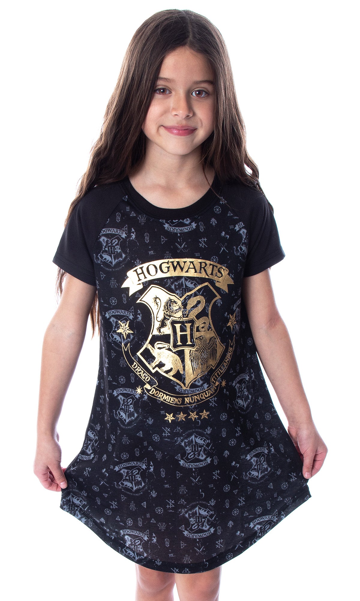 Harry Potter Girls' Hogwarts Castle Gold Foil Nightgown Pajama Sleep Top