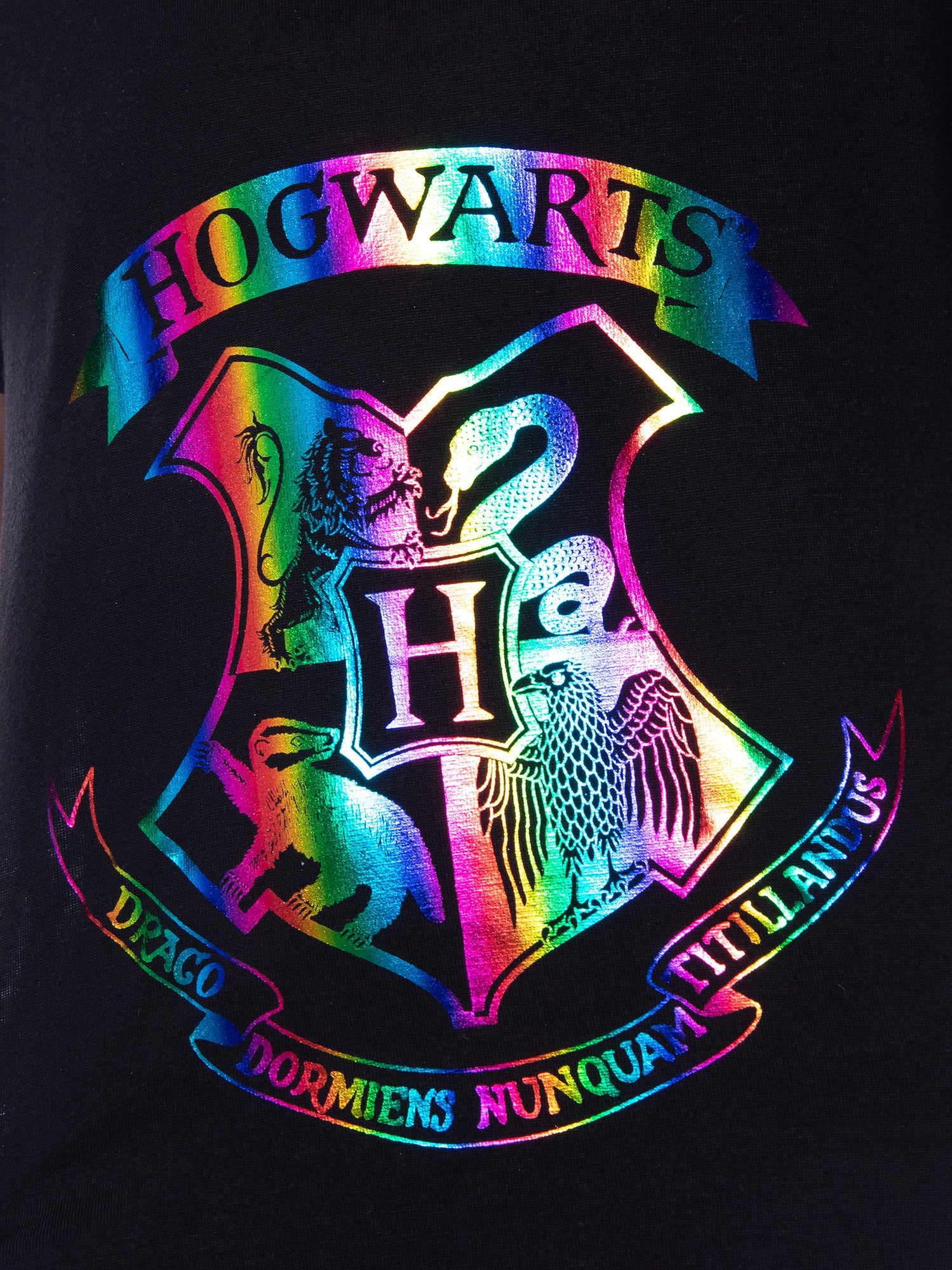 Harry Potter Girls' Hogwarts Rainbow Hologram Shirt and Shorts Pajama Set