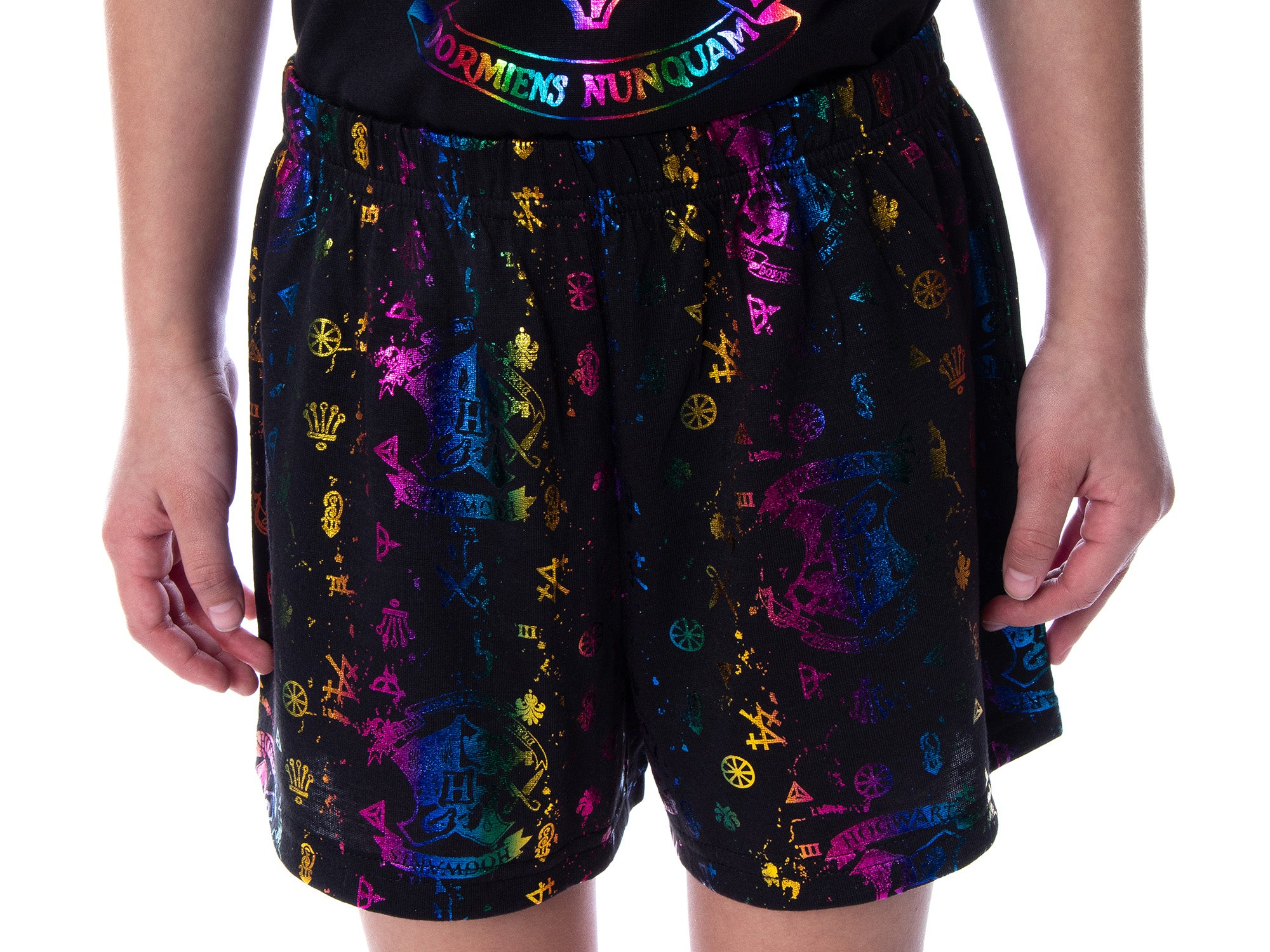 Harry Potter Girls' Hogwarts Rainbow Hologram Shirt and Shorts Pajama Set