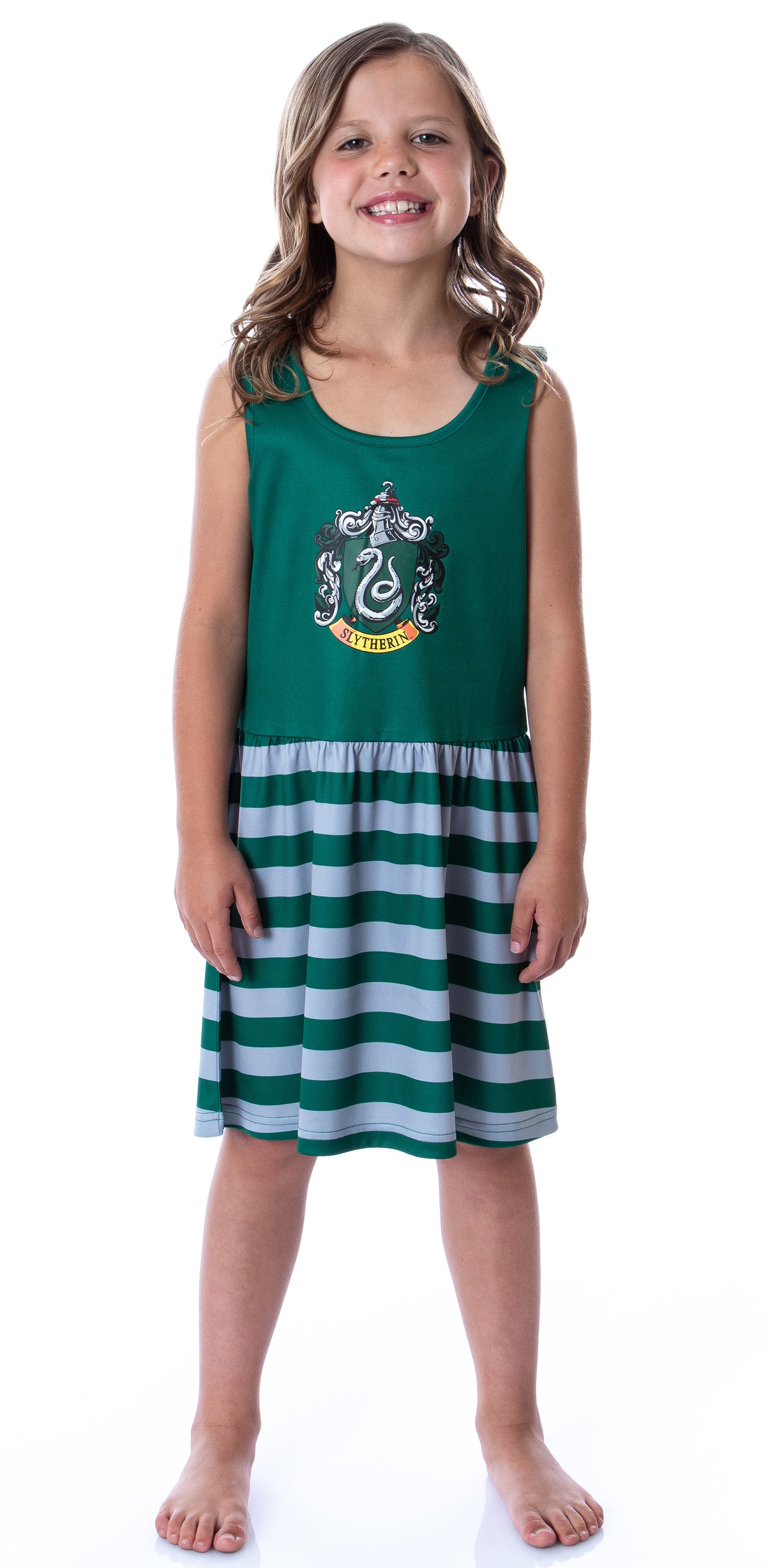 Harry Potter Girls All Houses Crest Logo Tank Stripe Accent Pajama Nightgown