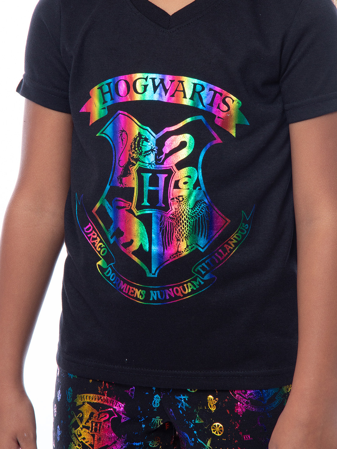 Harry Potter Girls' Rainbow Foil Hogwarts Crest Pajama Jogger Set