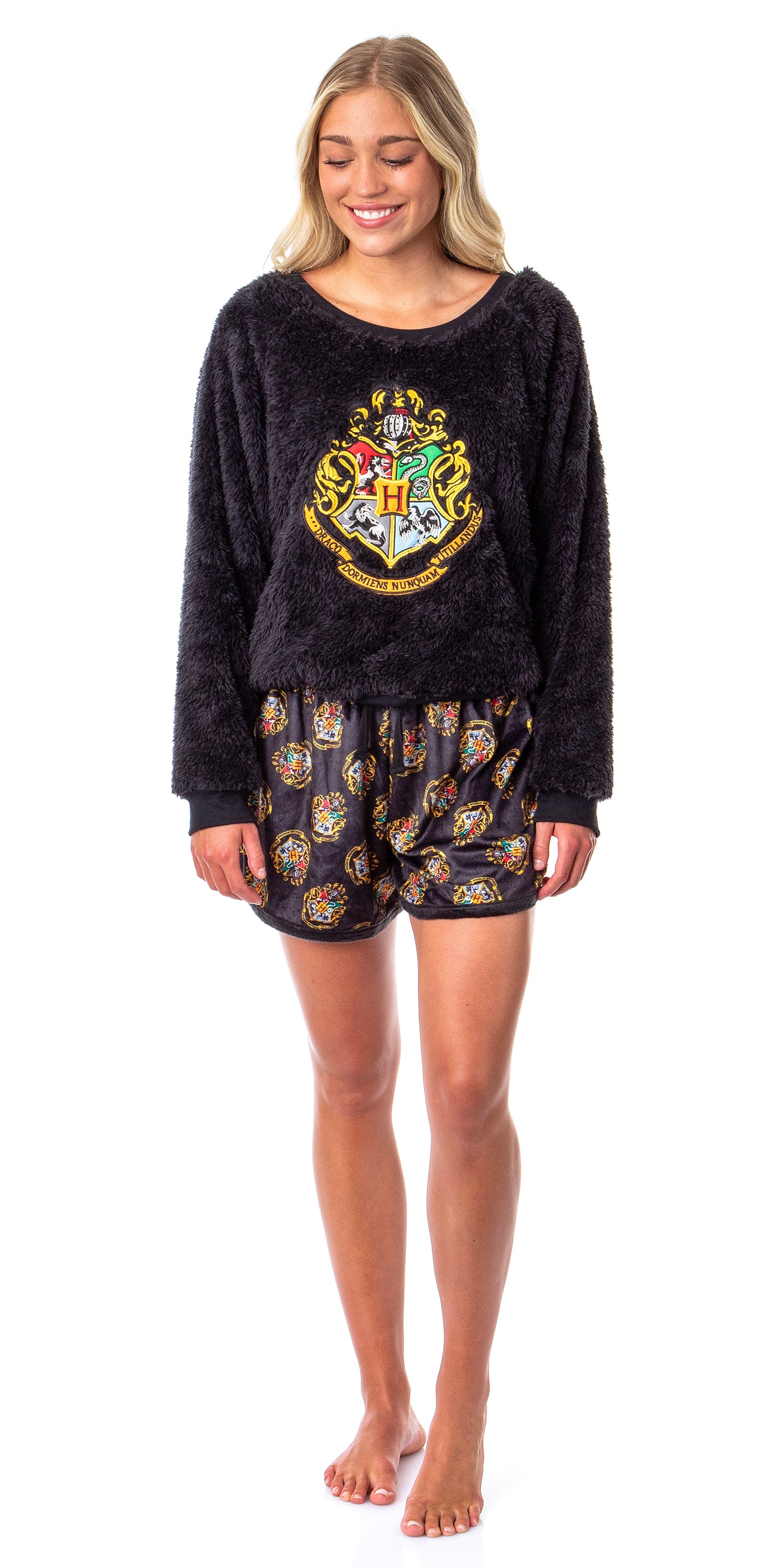 Harry Potter Womens' Hogwarts Crest Sweater and Shorts Sleep Pajama Set
