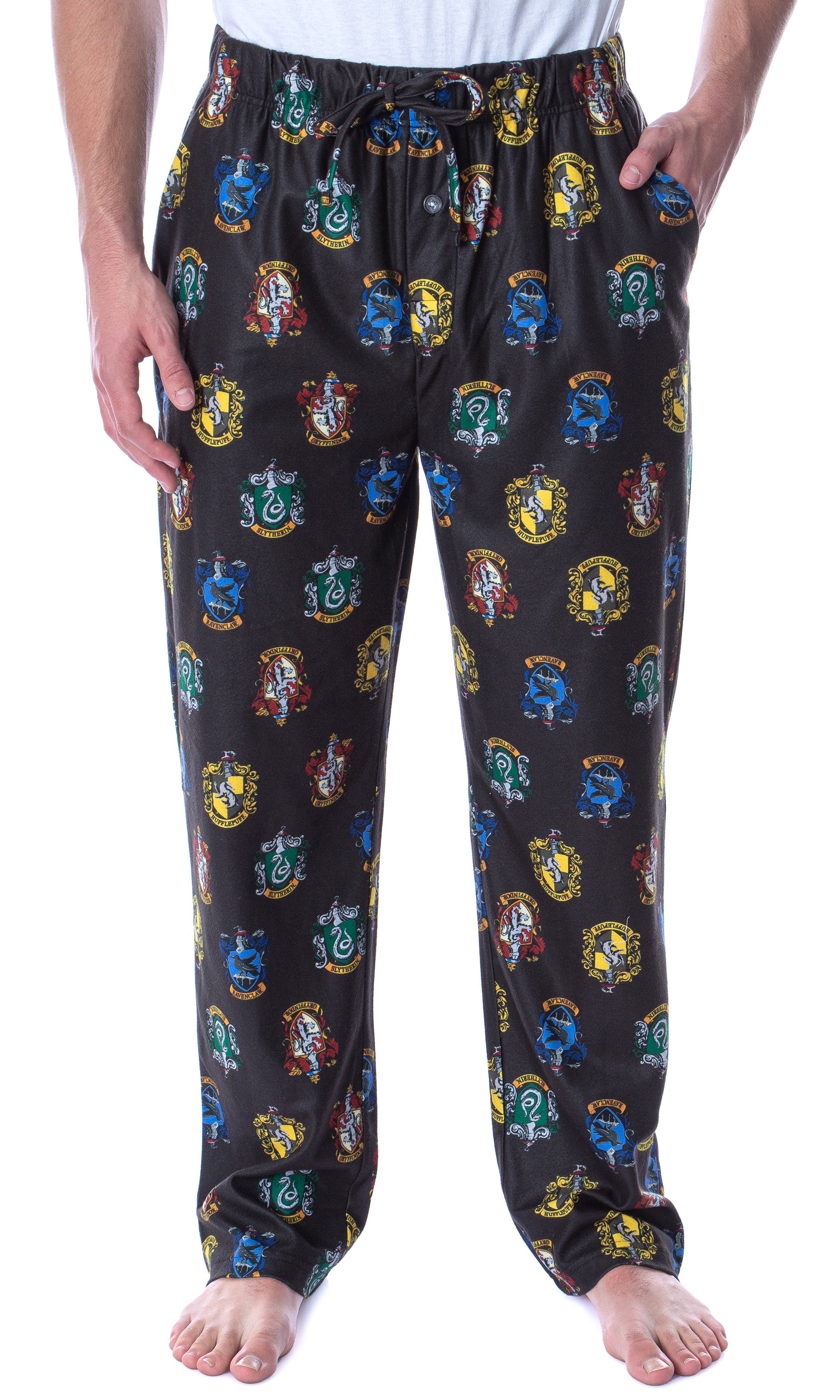Harry Potter Adult Men's Hogwarts 4 House Crests Loungewear Pajama Pants