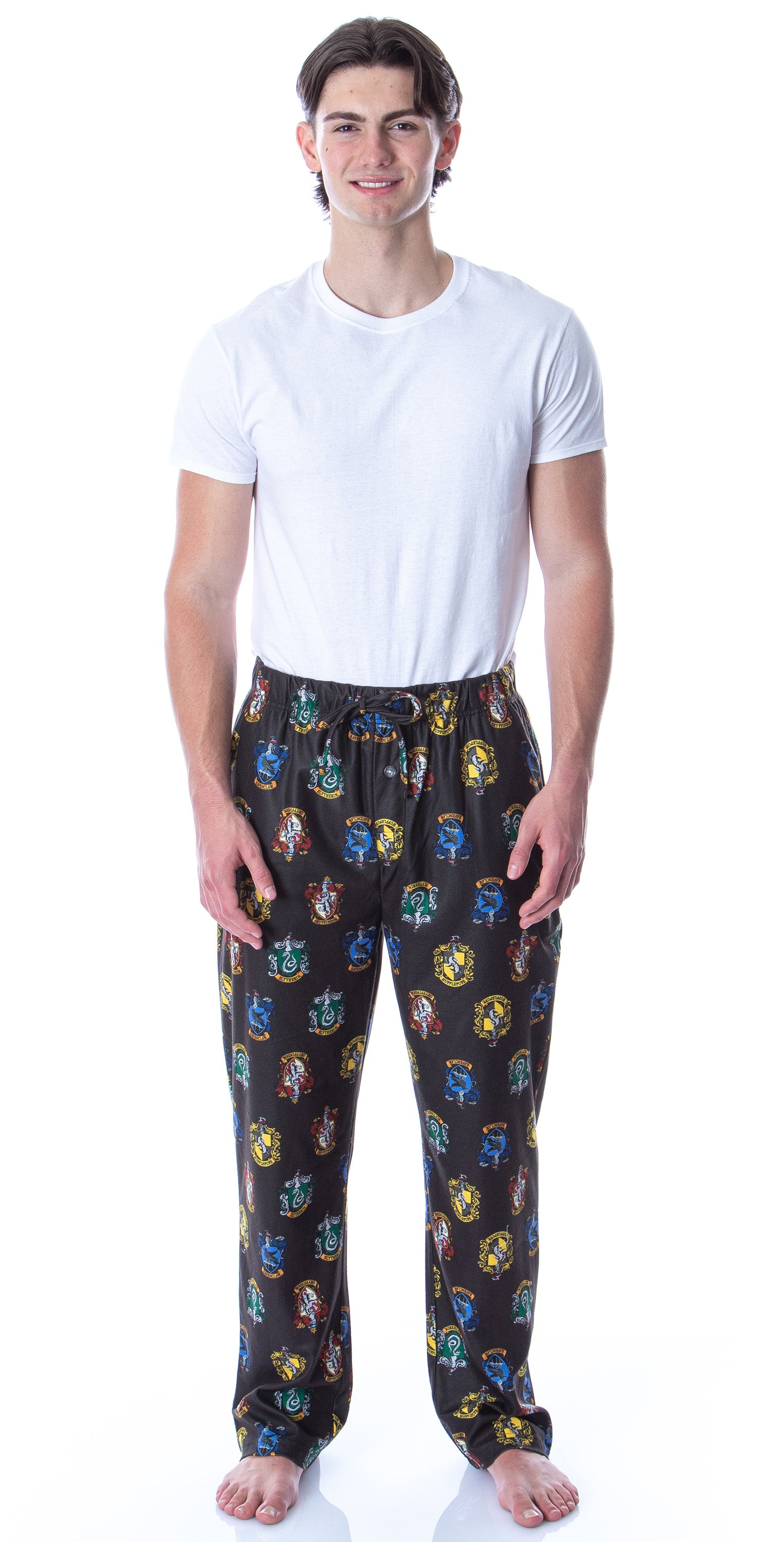 Harry Potter Adult Men's Hogwarts 4 House Crests Loungewear Pajama Pants