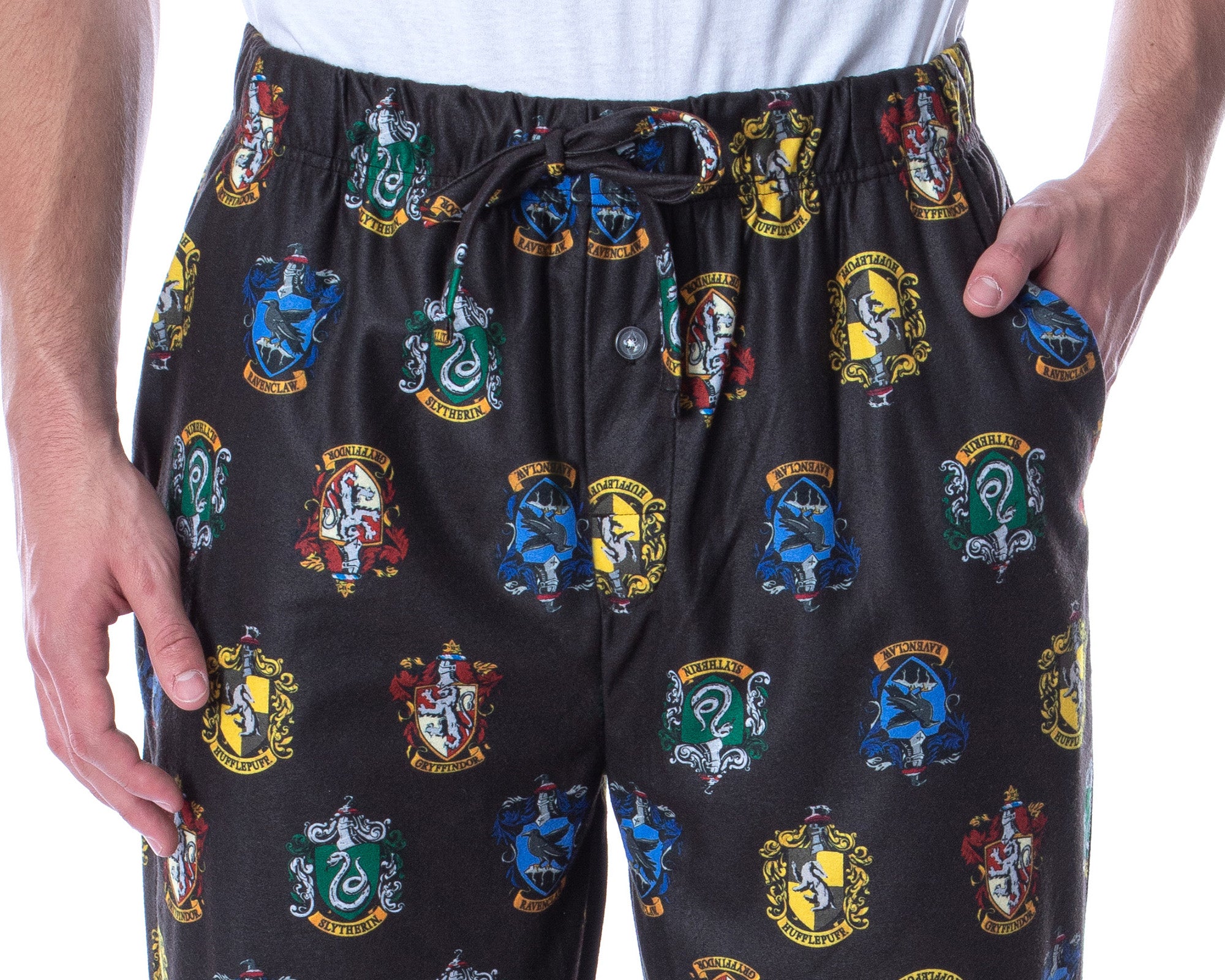 Harry Potter Adult Men's Hogwarts 4 House Crests Loungewear Pajama Pants