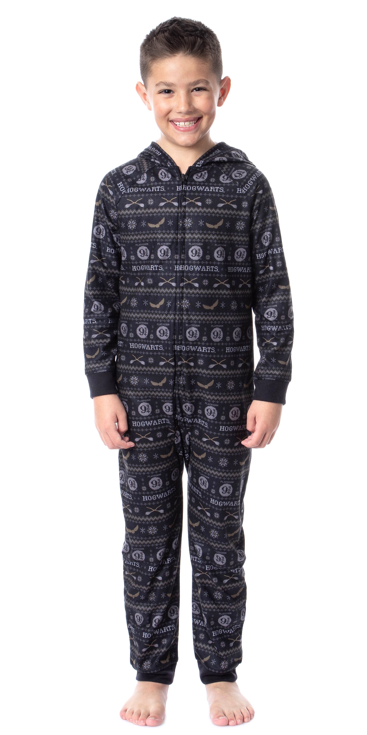 Harry Potter Boys' Hogwarts Christmas Sweater Hooded Union Suit Pajama