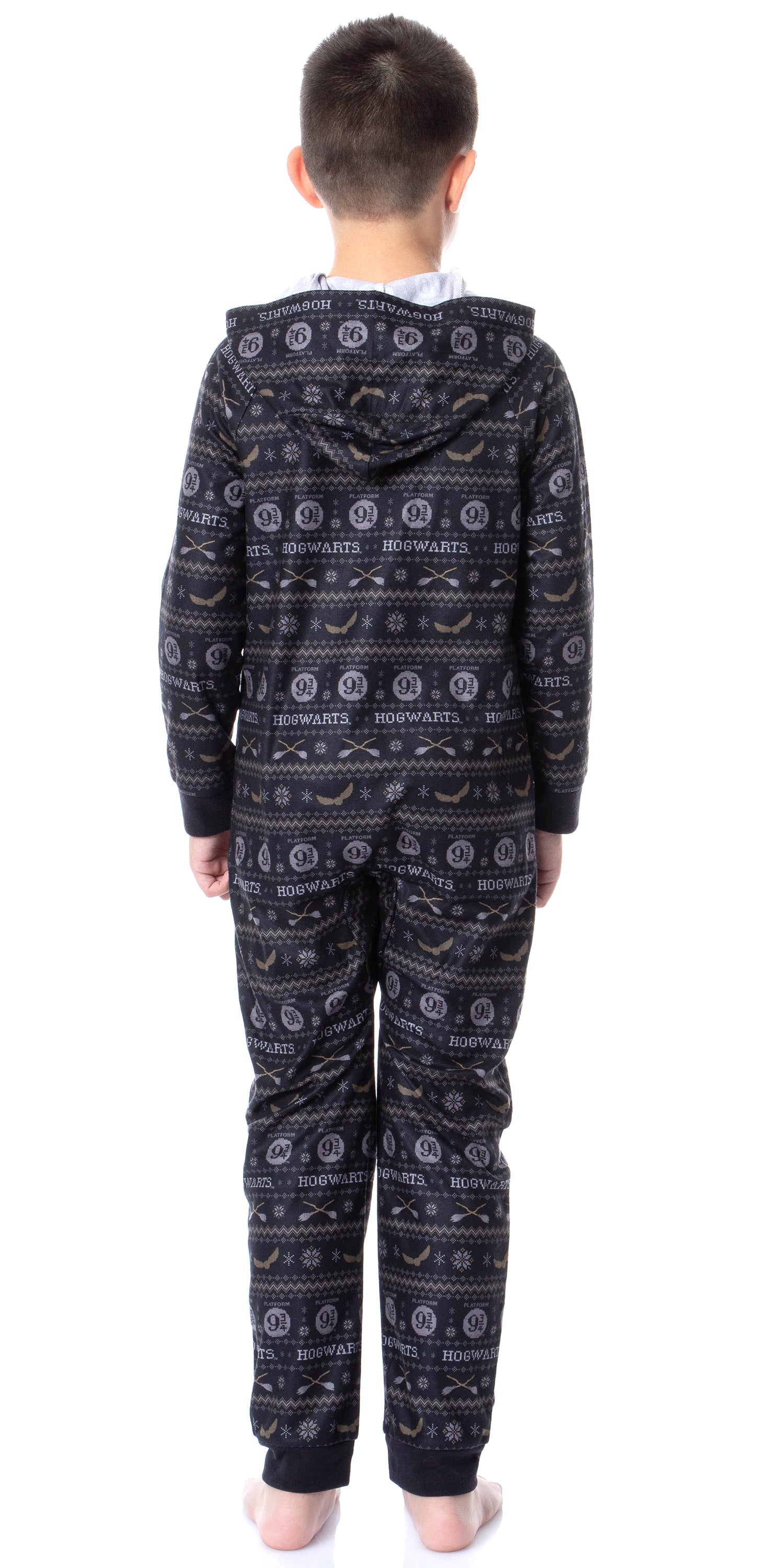 Harry Potter Boys' Hogwarts Christmas Sweater Hooded Union Suit Pajama