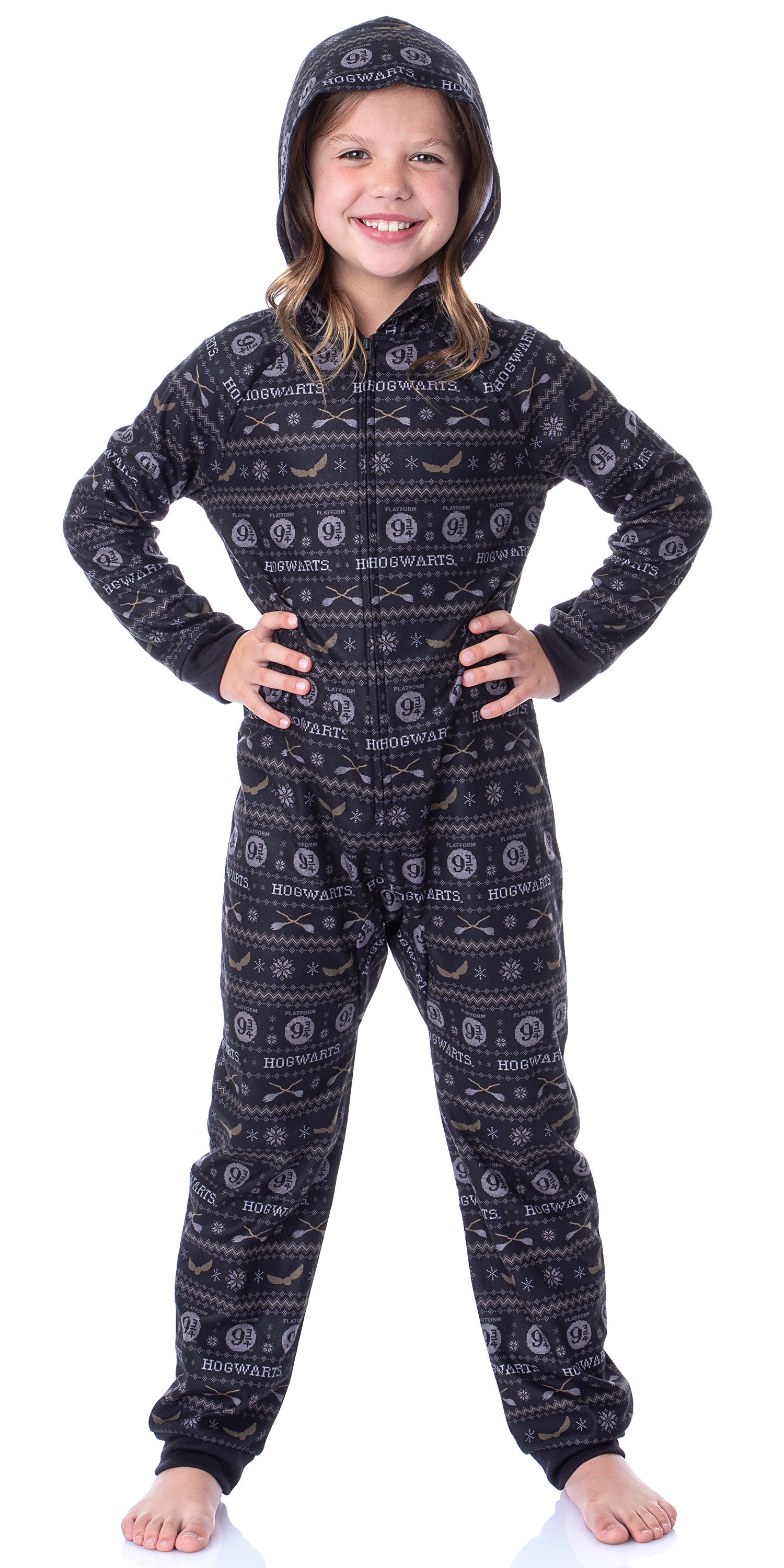 Harry Potter Boys' Hogwarts Christmas Sweater Hooded Union Suit Pajama