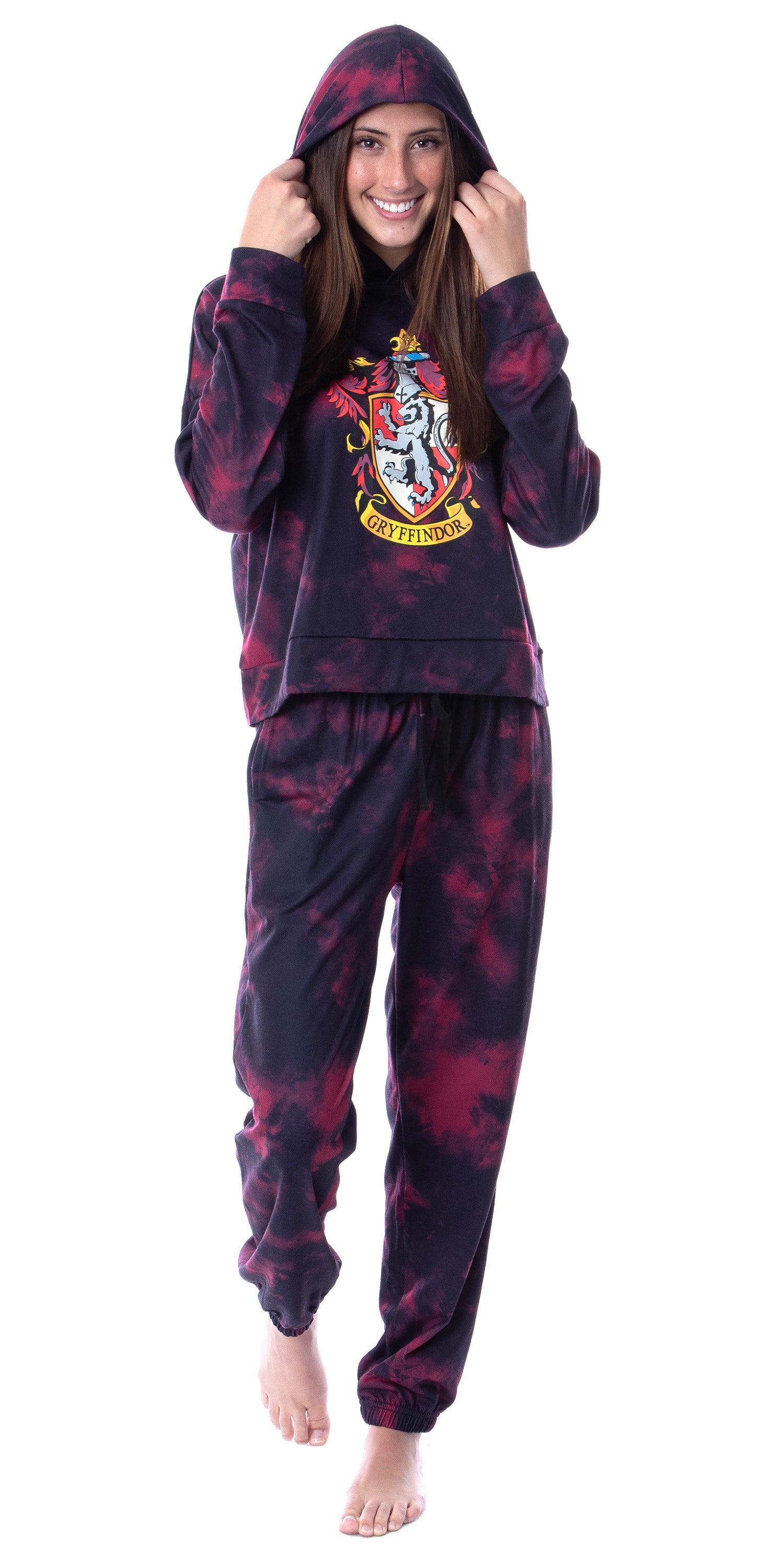Harry Potter Womens' Hogwarts Houses Tie Dye Cropped Hooded Jogger Set