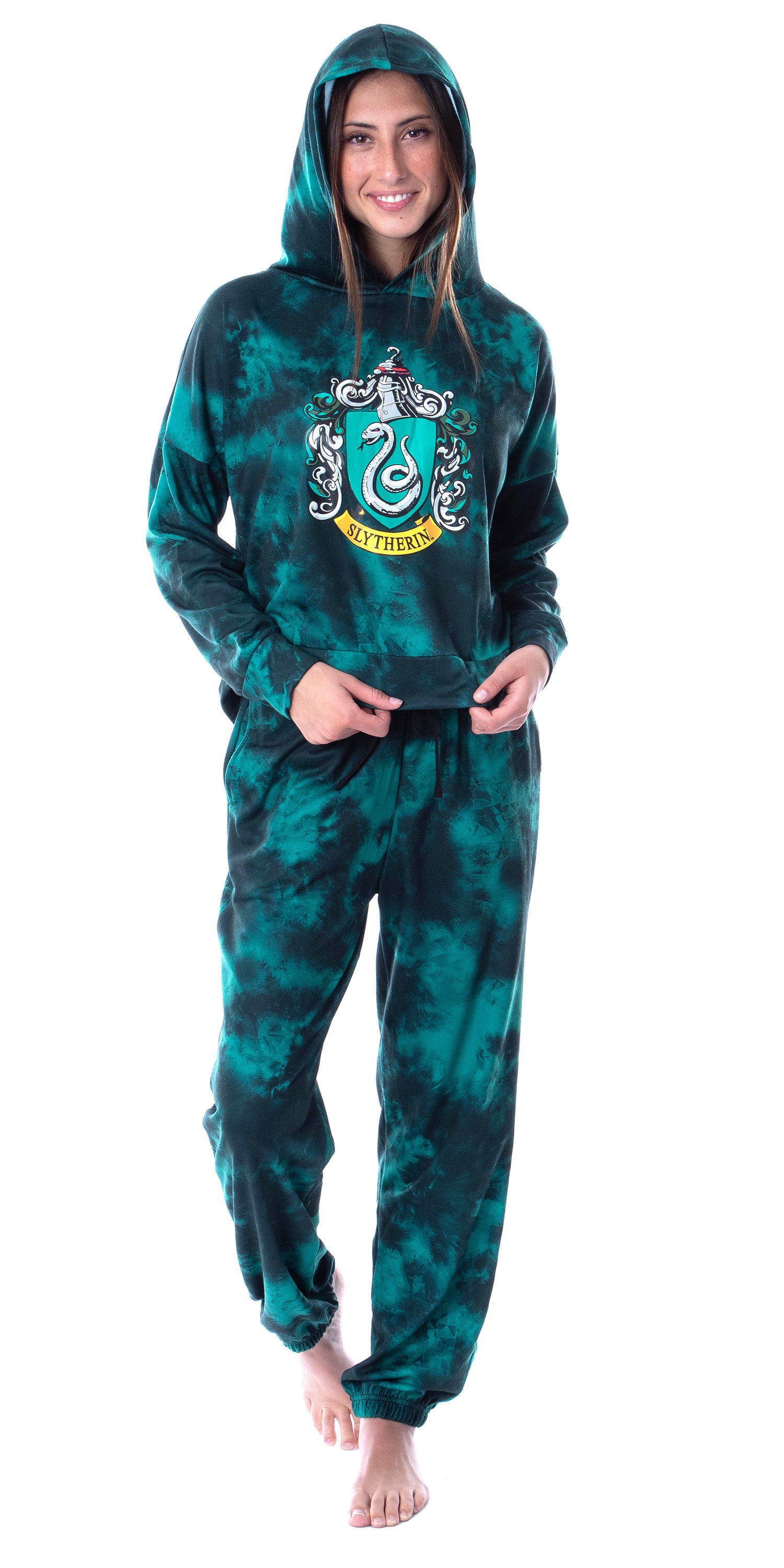 Harry Potter Womens' Hogwarts Houses Tie Dye Cropped Hooded Jogger Set