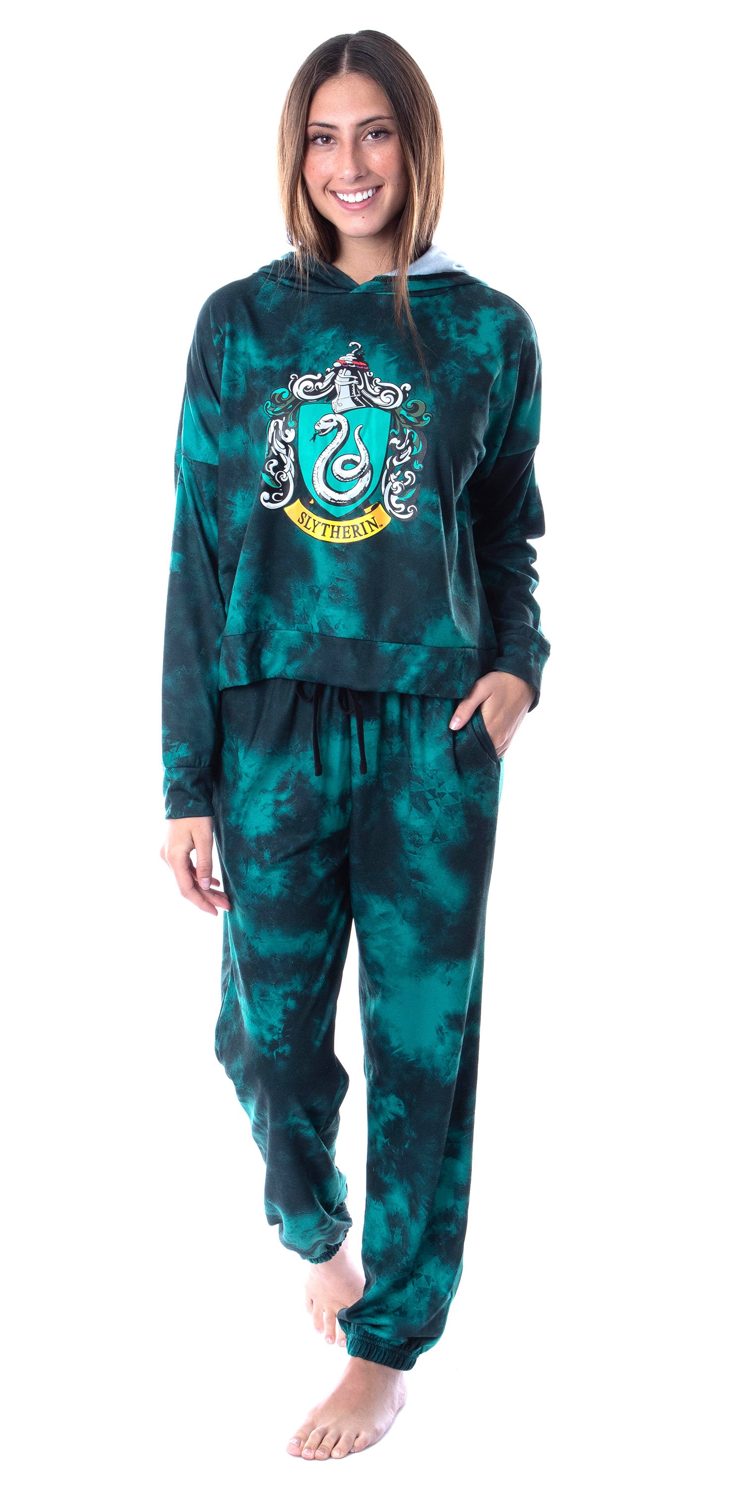 Harry Potter Womens' Hogwarts Houses Tie Dye Cropped Hooded Jogger Set
