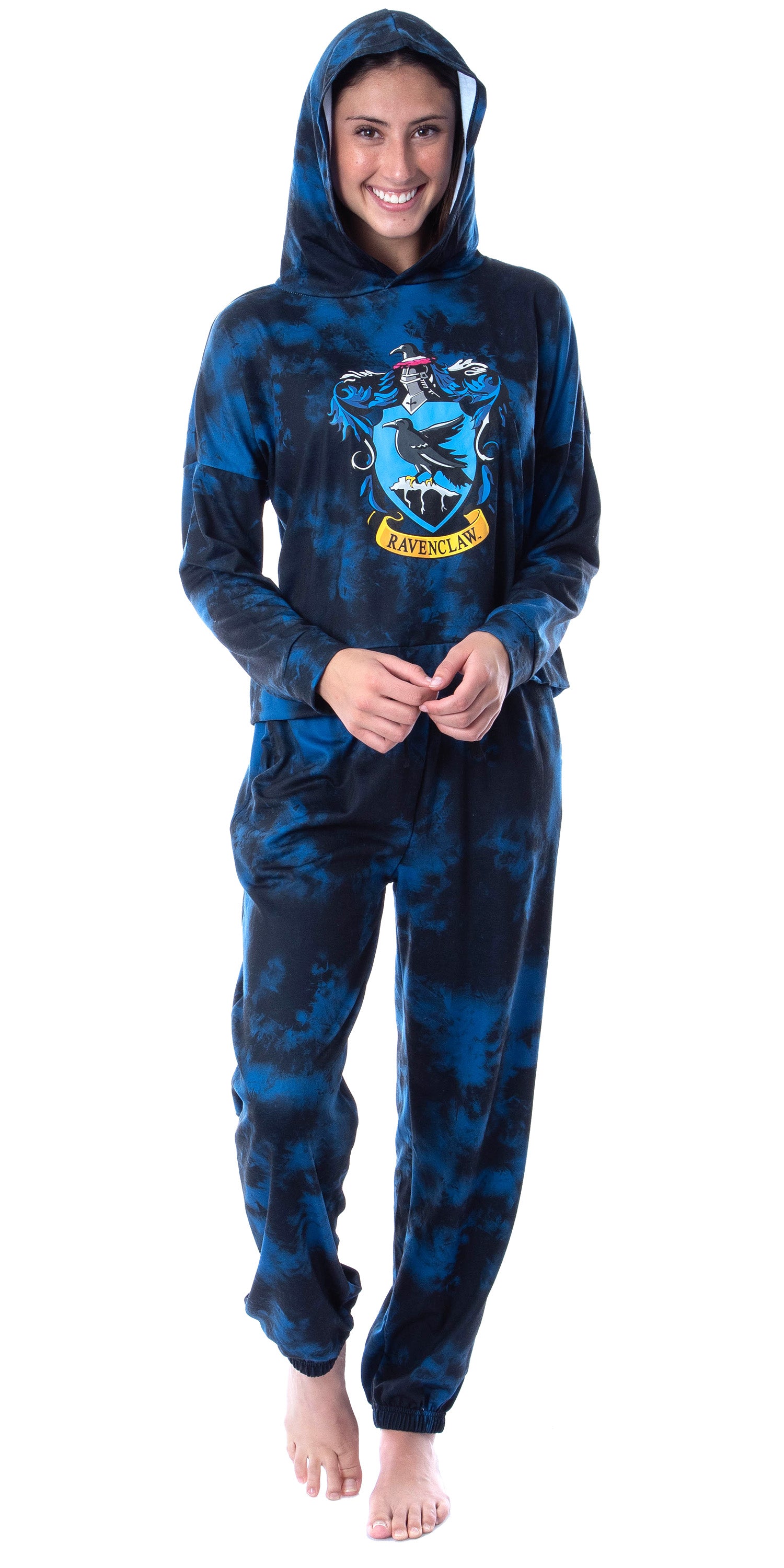 Harry Potter Womens' Hogwarts Houses Tie Dye Cropped Hooded Jogger Set