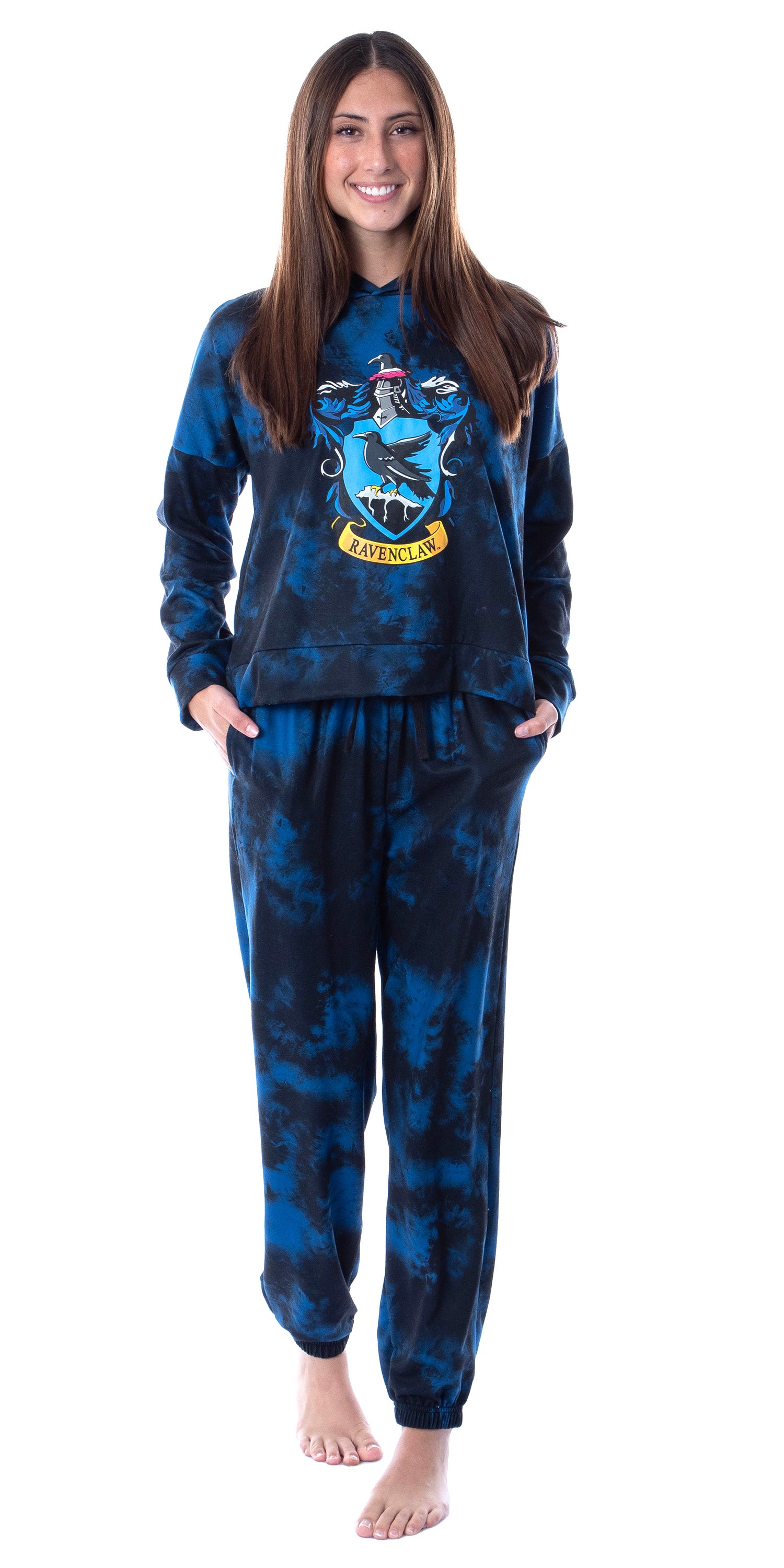 Harry Potter Womens' Hogwarts Houses Tie Dye Cropped Hooded Jogger Set