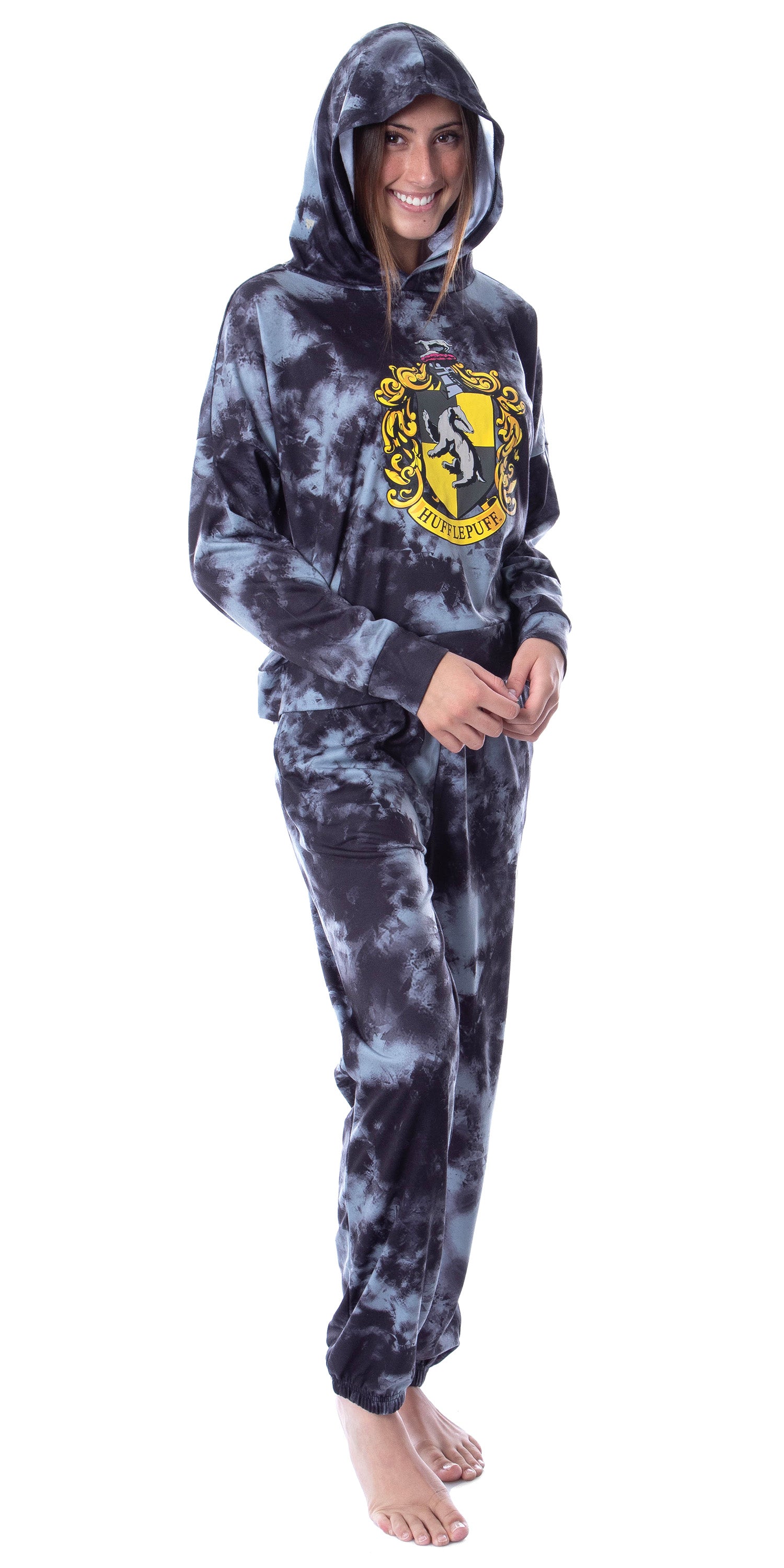 Harry Potter Womens' Hogwarts Houses Tie Dye Cropped Hooded Jogger Set