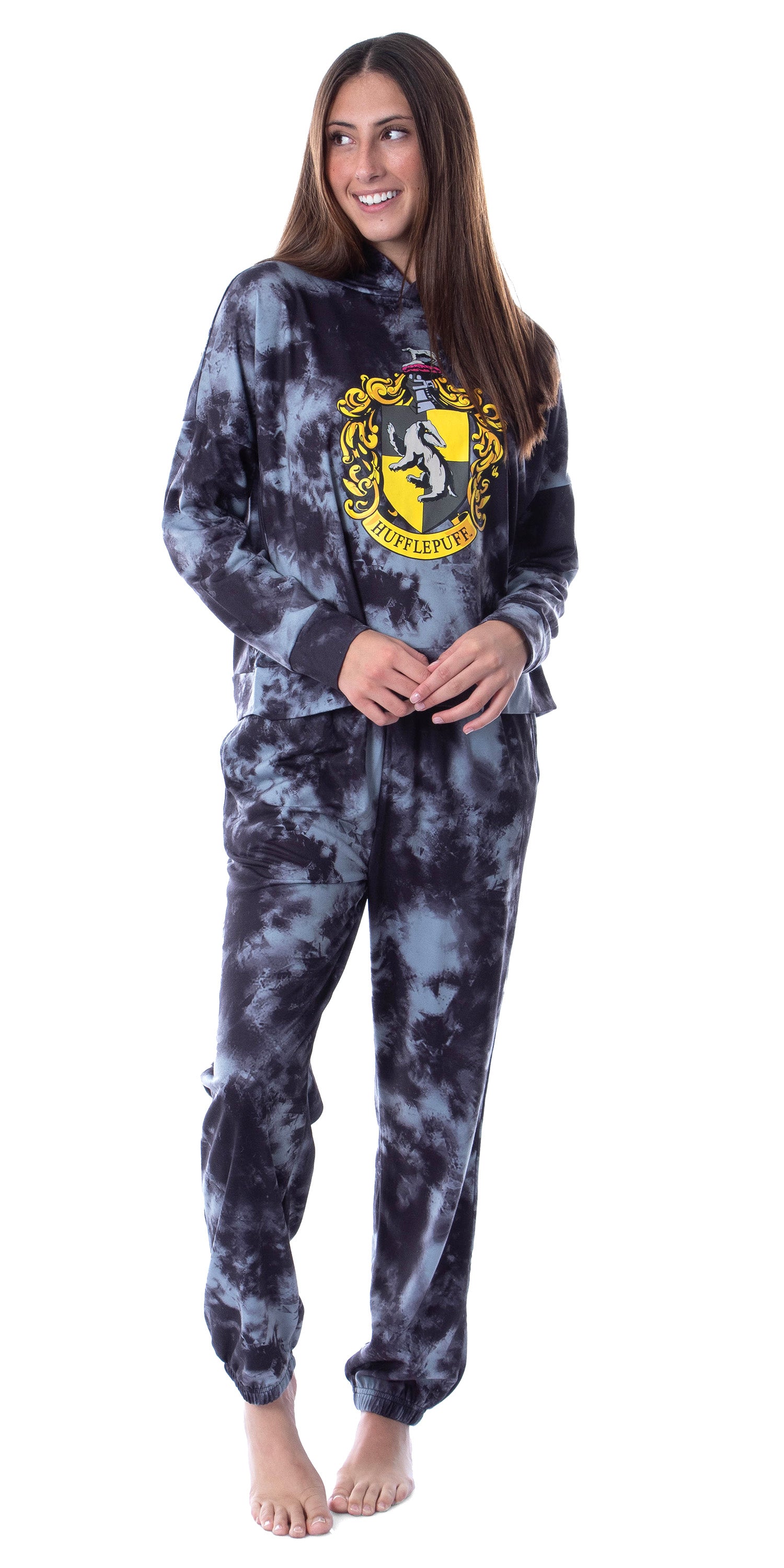 Harry Potter Womens' Hogwarts Houses Tie Dye Cropped Hooded Jogger Set
