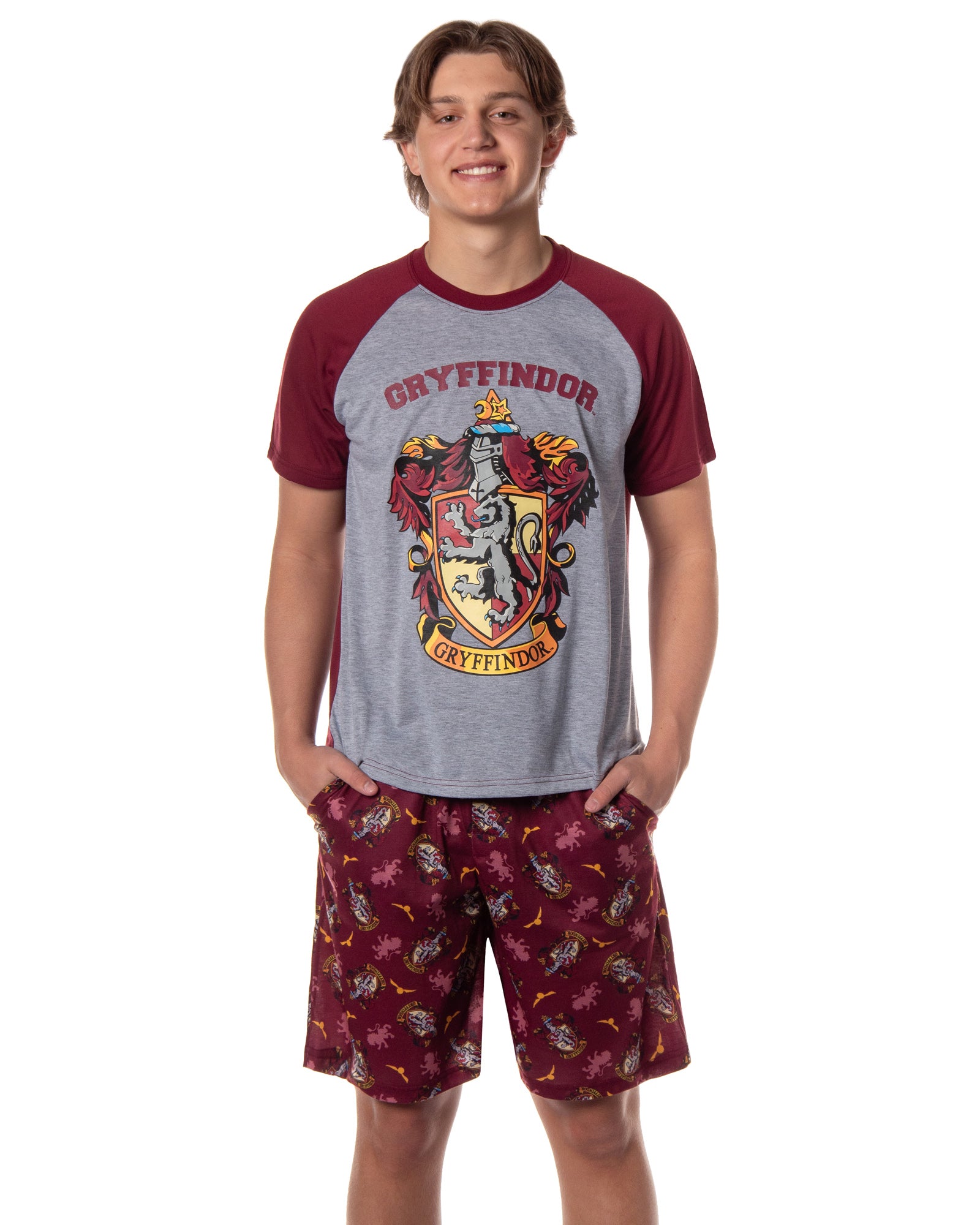 Harry Potter Hogwarts Men's Short Sleeve Shirt And Short PJ Pajama Set