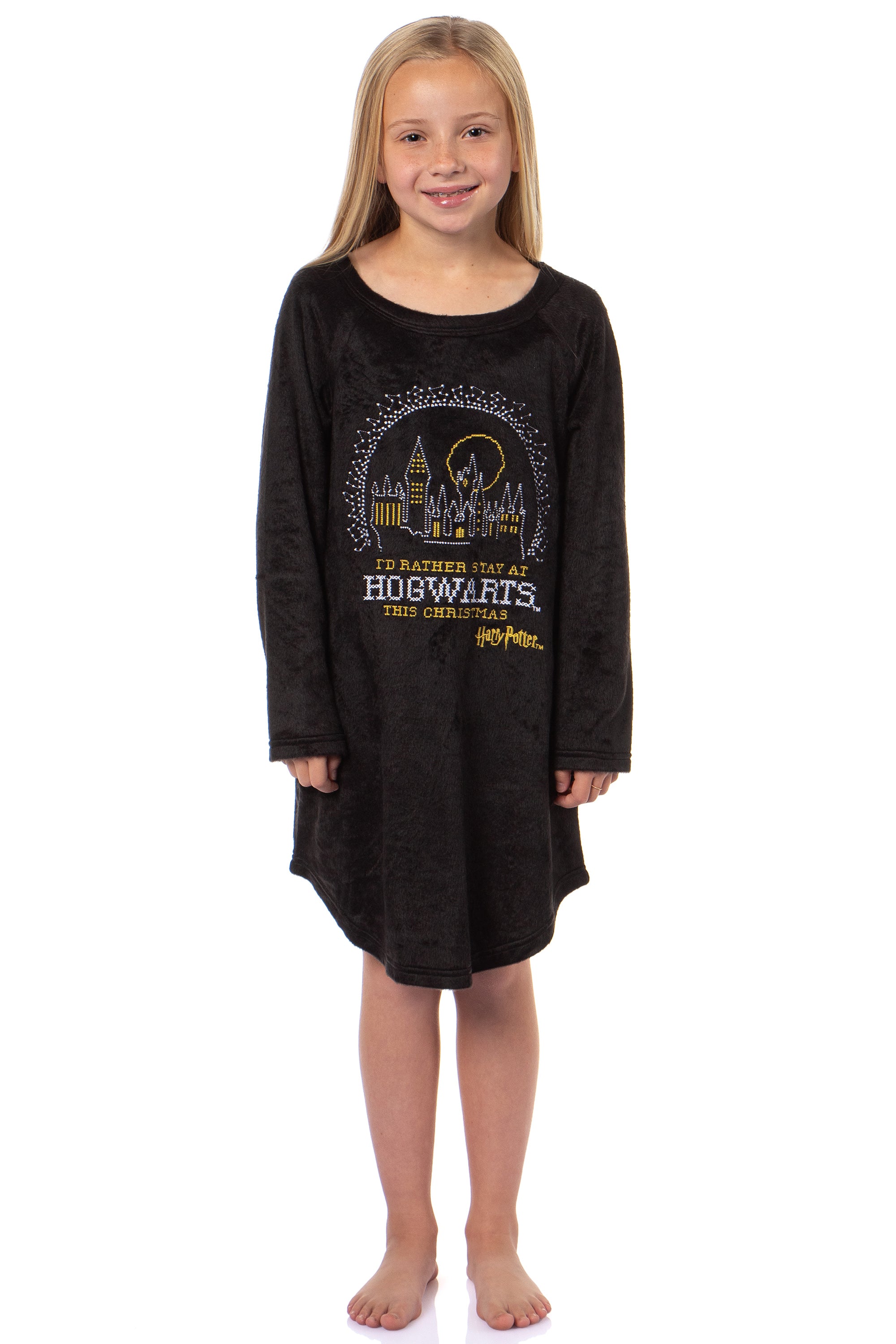 Harry Potter Girl's I'd Rather Stay At Hogwarts This Christmas Sleep Pajama Nightgown